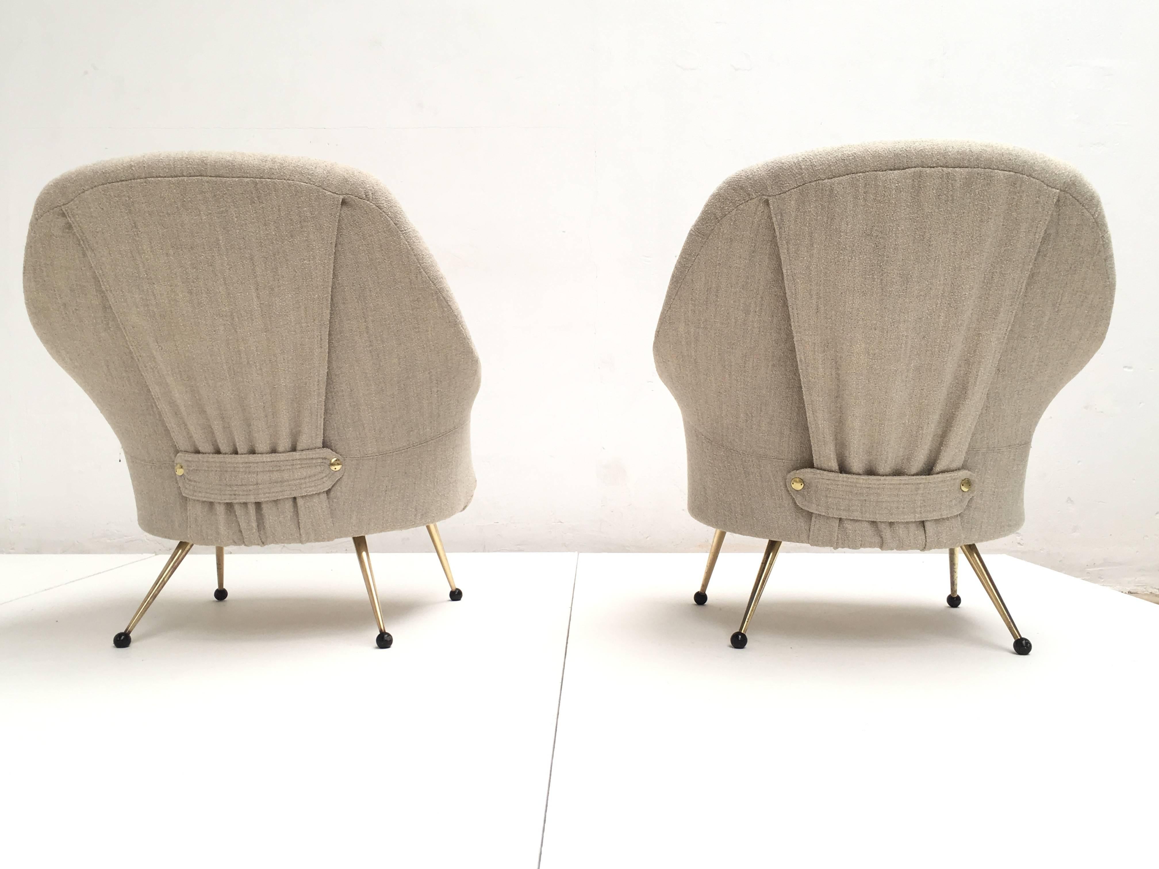 Italian Zanuso 'Martingala' Lounge Chairs, Arflex, 1954 Upholstery Fully Restored, Signed