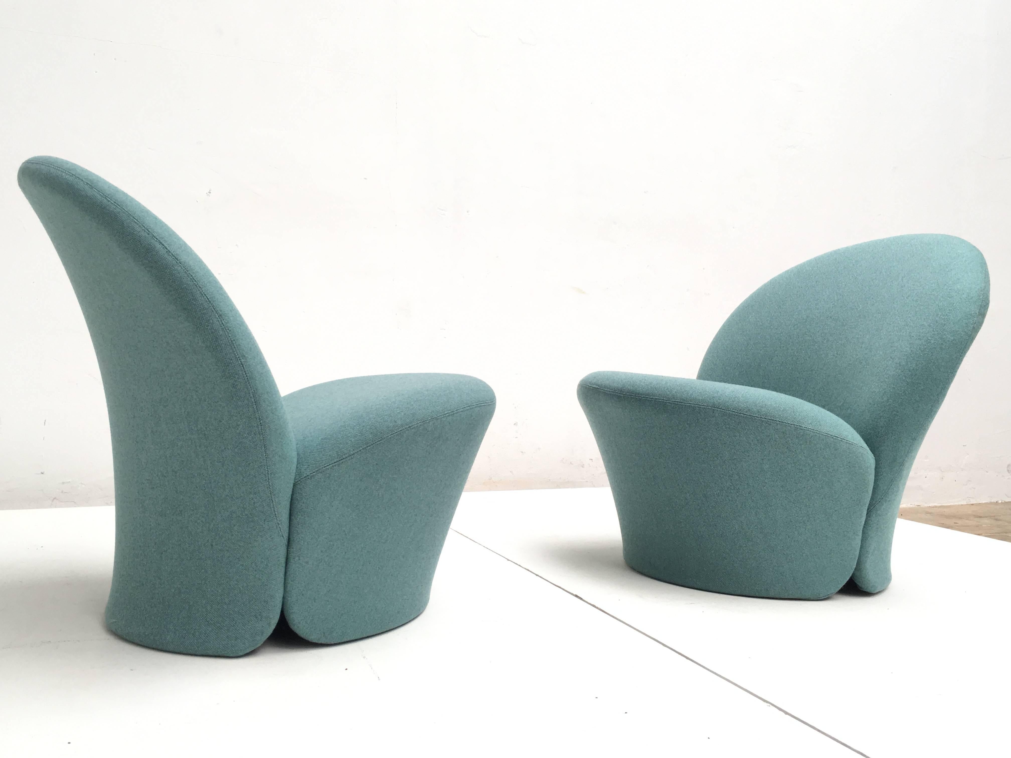 Rare Pair of Pierre Paulin F572 Chair for Artifort 1967 Aqua Marine Ploeg Wool 1