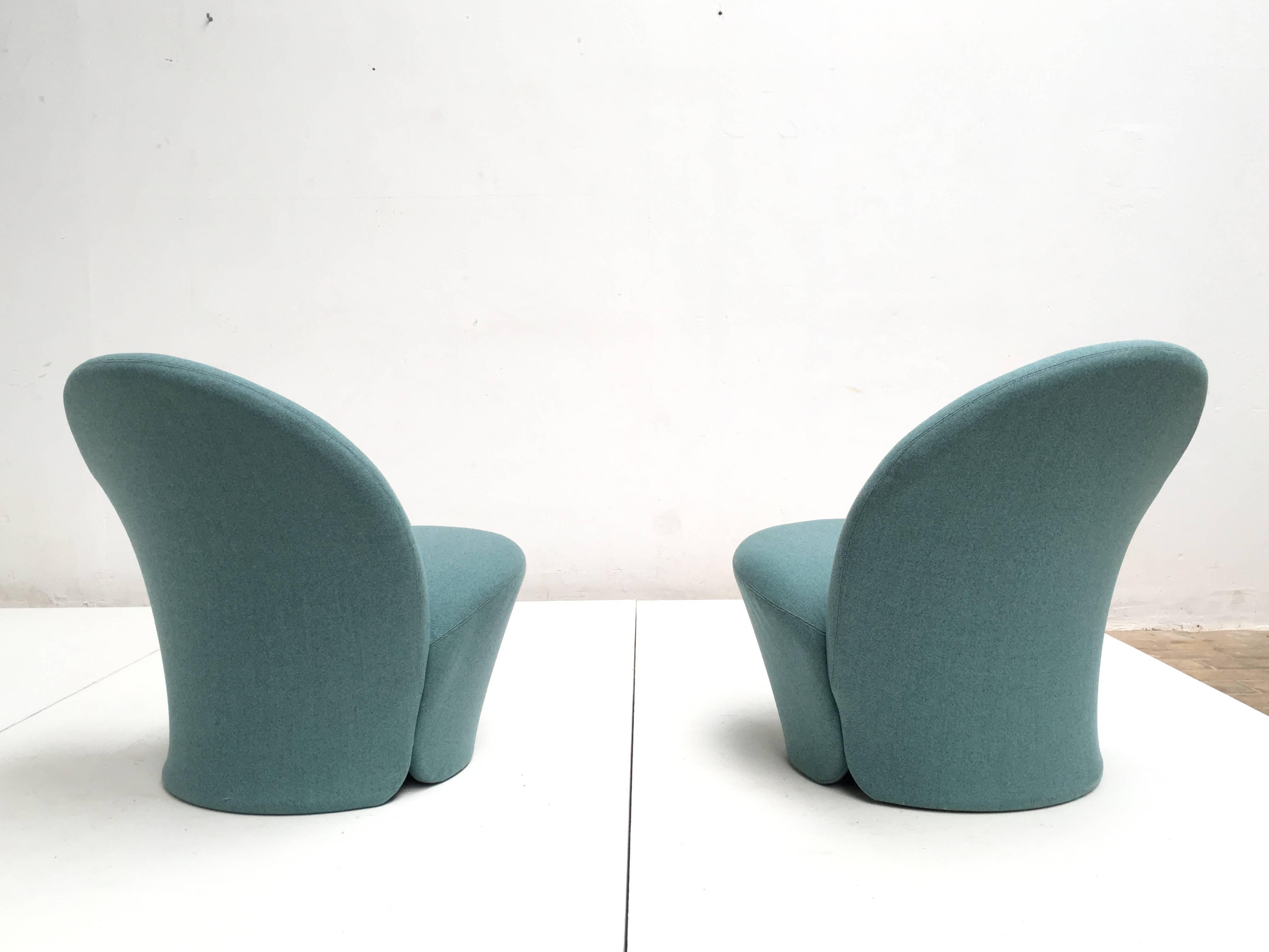 Rare Pair of Pierre Paulin F572 Chair for Artifort 1967 Aqua Marine Ploeg Wool 2