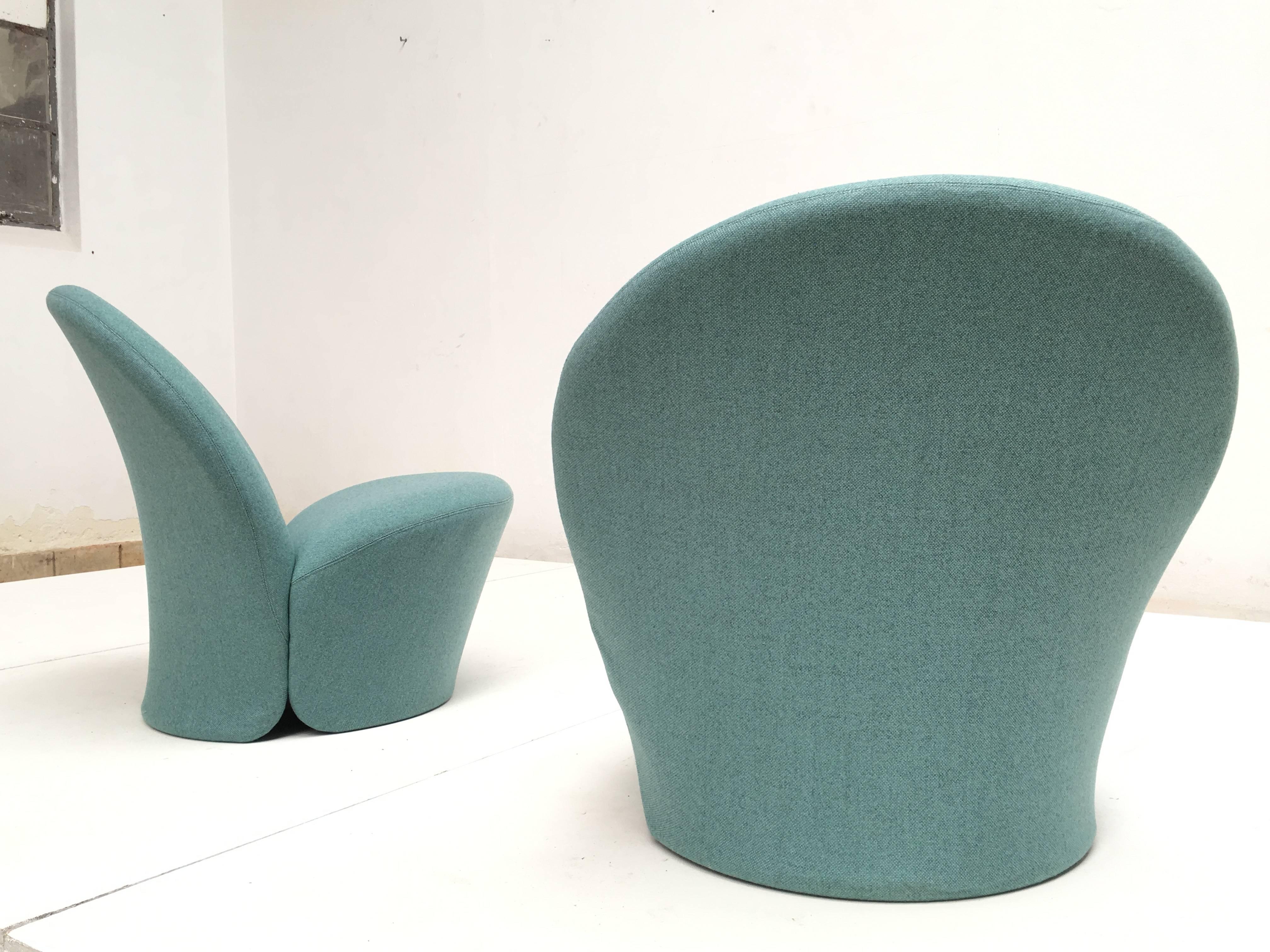 Mid-Century Modern Rare Pair of Pierre Paulin F572 Chair for Artifort 1967 Aqua Marine Ploeg Wool