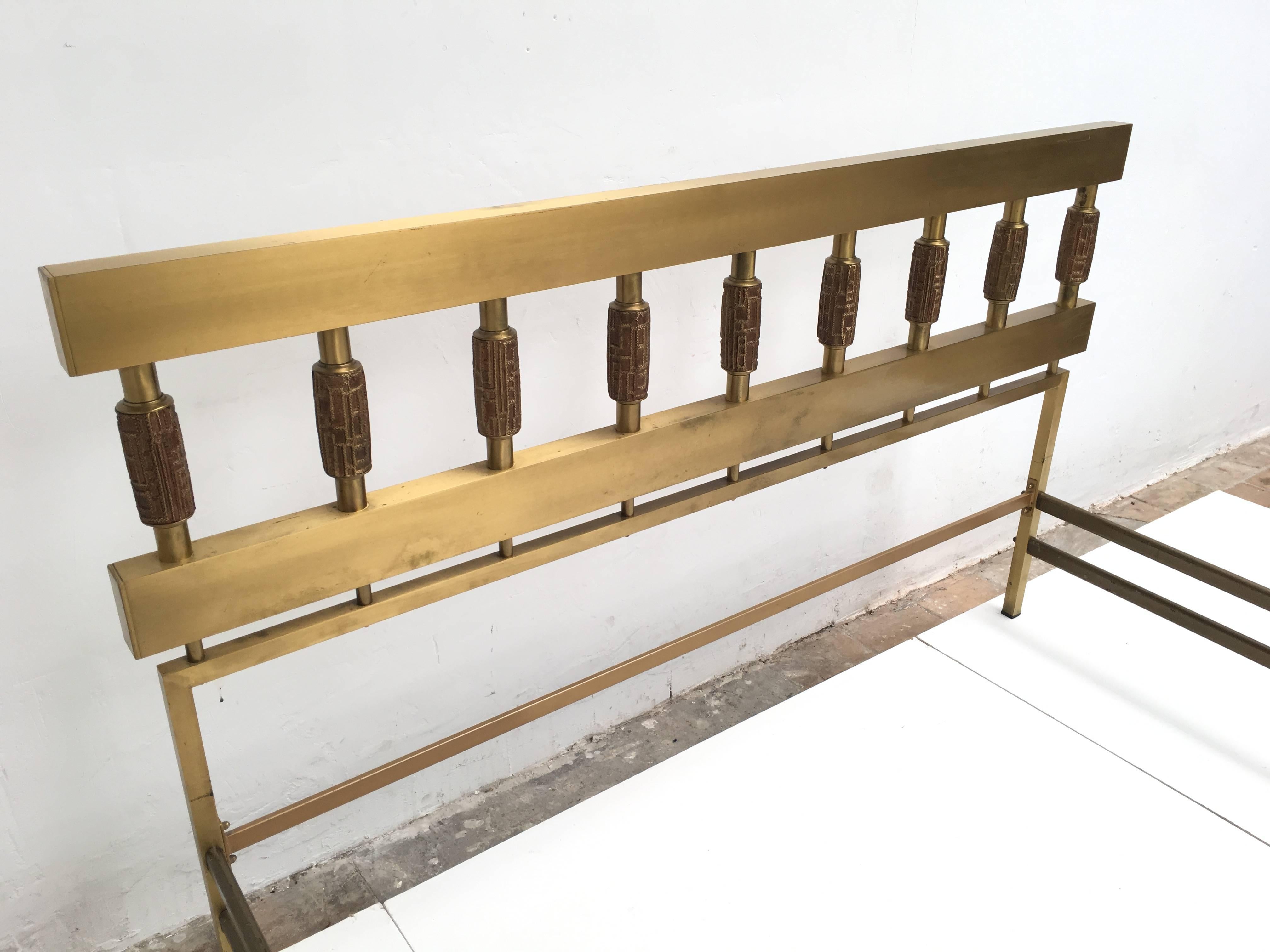 Brass & Bronze Bed  with pair of  matching nightstands by Luciano Frigerio, 1970 For Sale 1