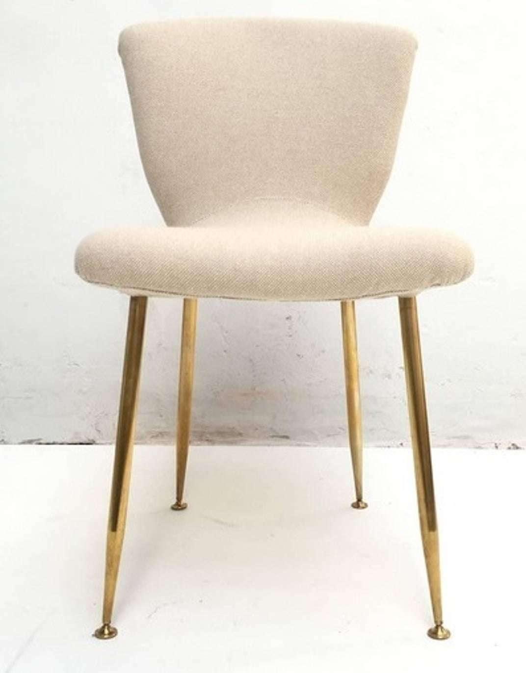 Dining Chair by Louis Sognot for Arflex, 1959, Brass Legs, Upholstery Restored