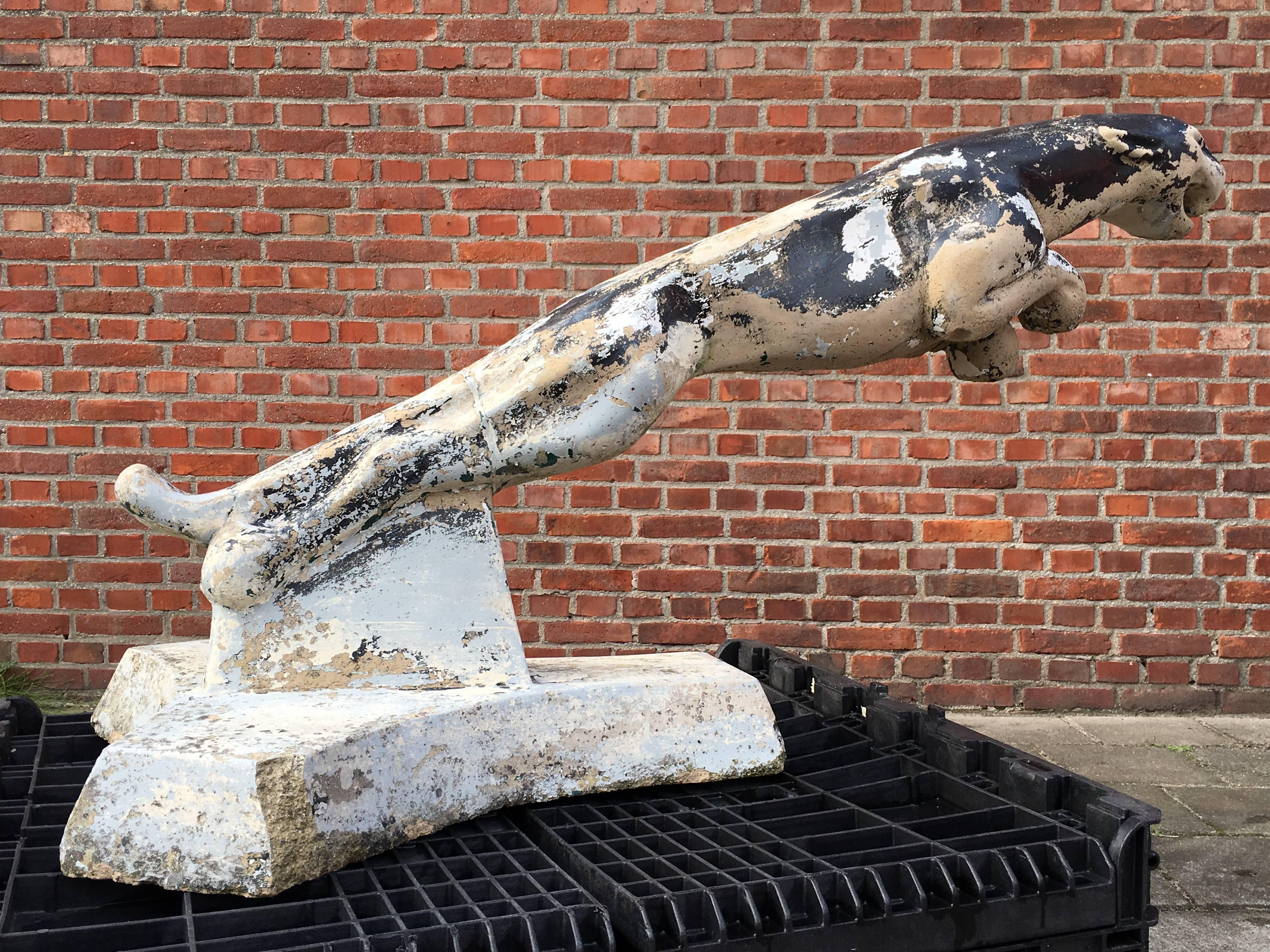 Impressive and Unique Concrete Salvaged Jaguar Dealer Mascot Sculpture Ornament 1