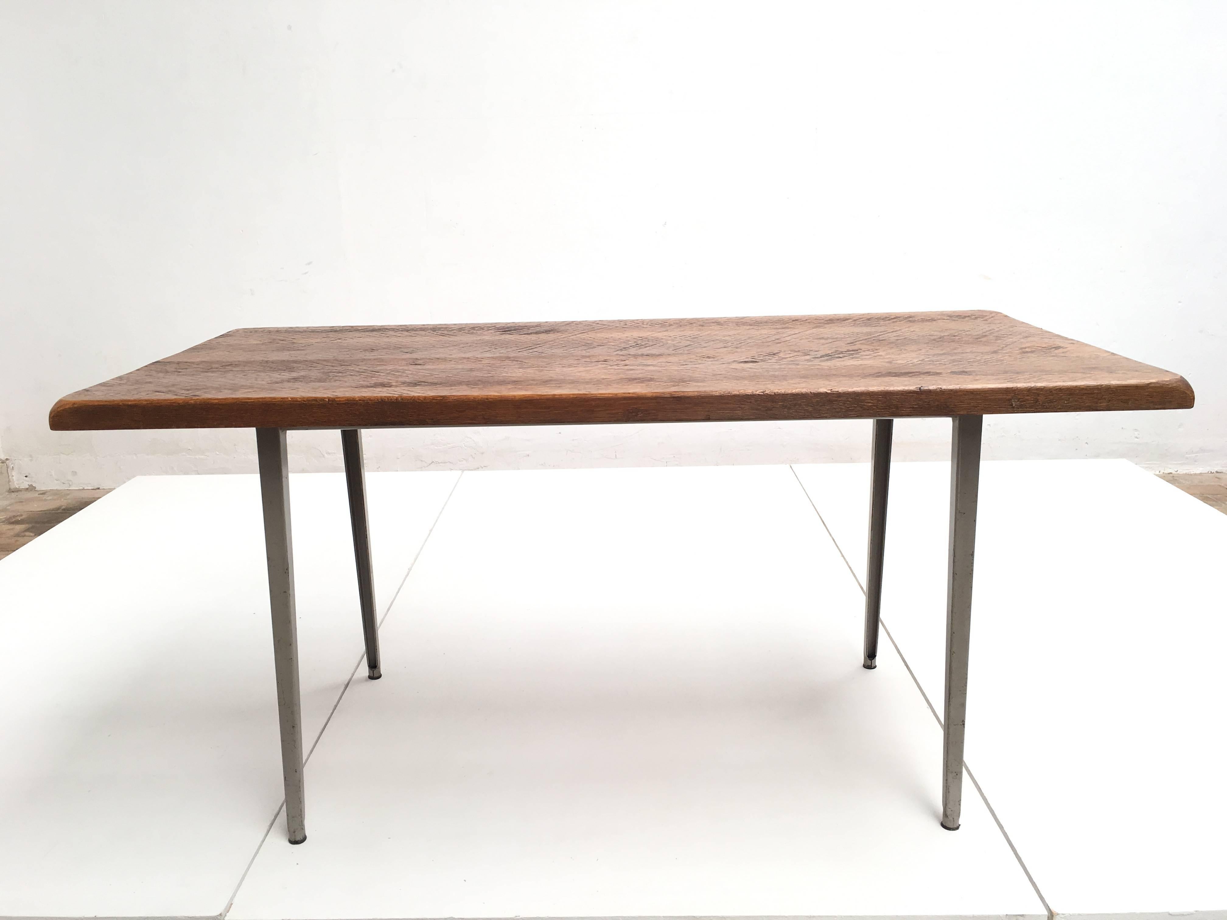 Mid-Century Modern Friso Kramer 'Reform' Table or Desk with Reclaimed Rustic Oak Top For Sale
