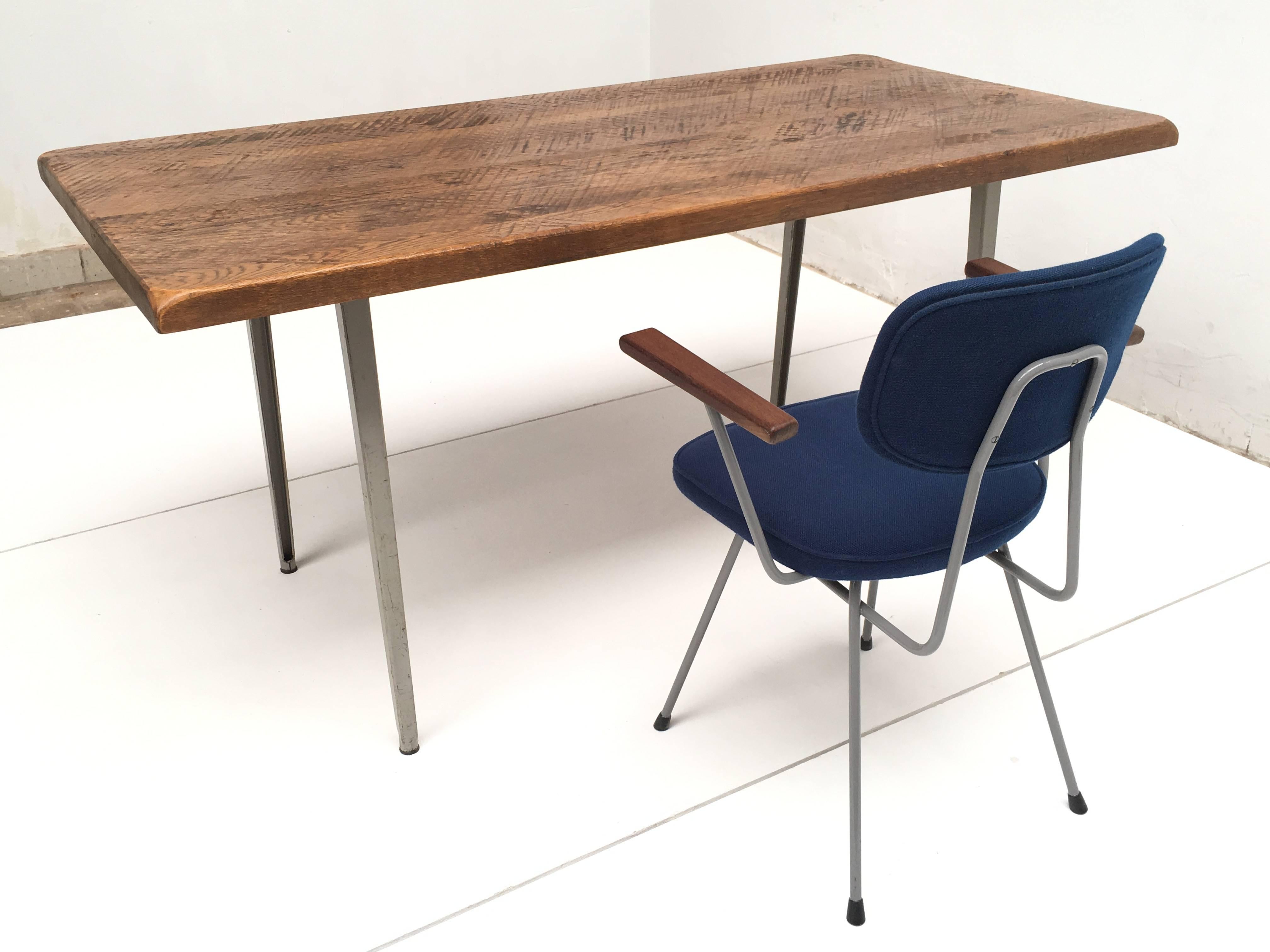Hand-Crafted Friso Kramer 'Reform' Table or Desk with Reclaimed Rustic Oak Top For Sale