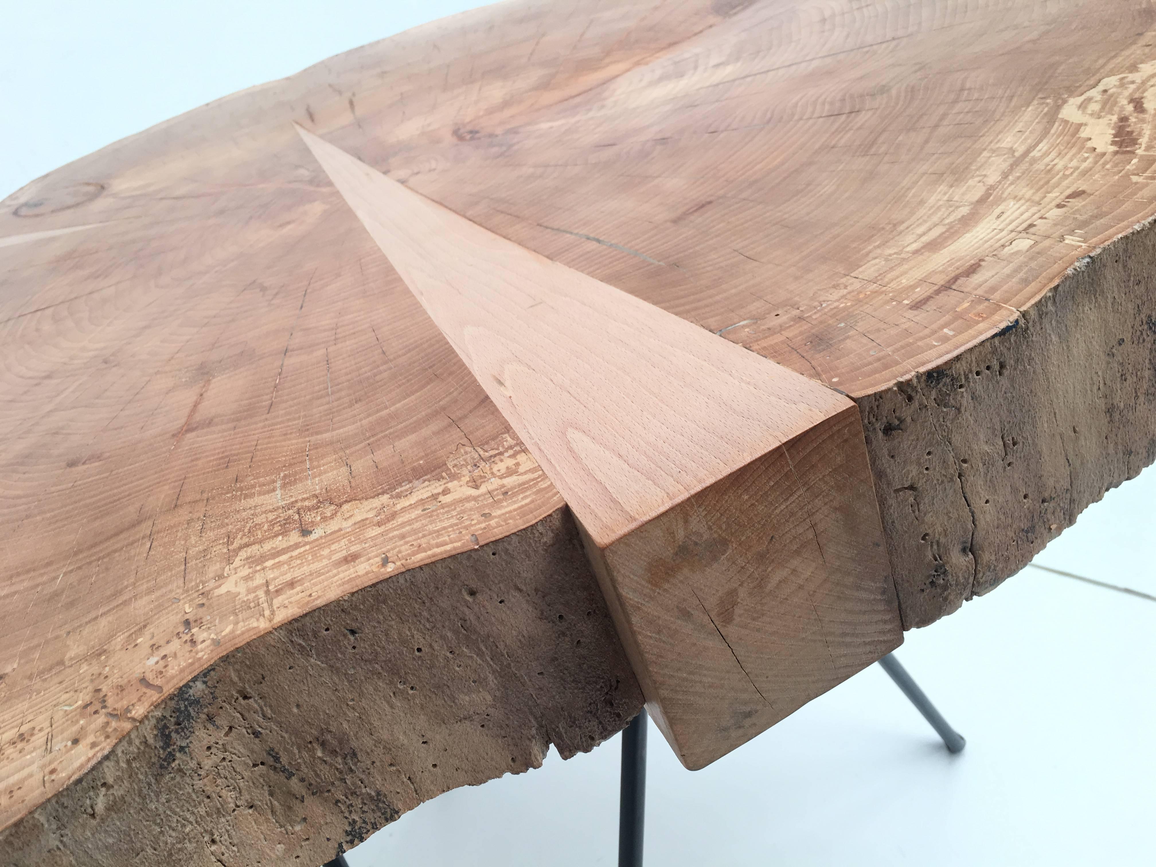 Mid-Century Modern Reclaimed Beech Trunk-Slab Custom-Made Table the Netherlands For Sale 2