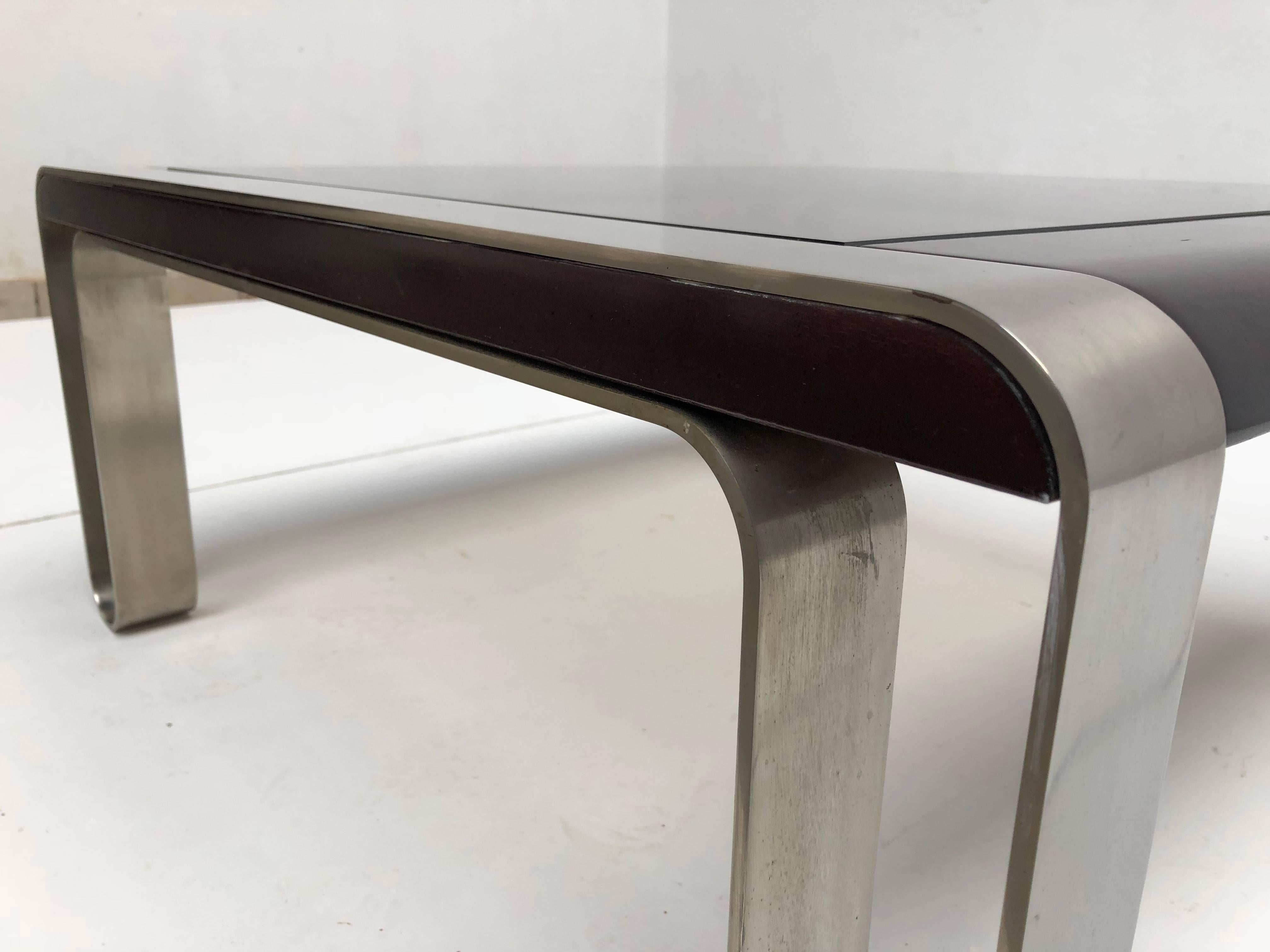 Italian, 1970s Sculptural Coffee or Side Table Nickel-Plated Steel, Wood & Glass For Sale 3