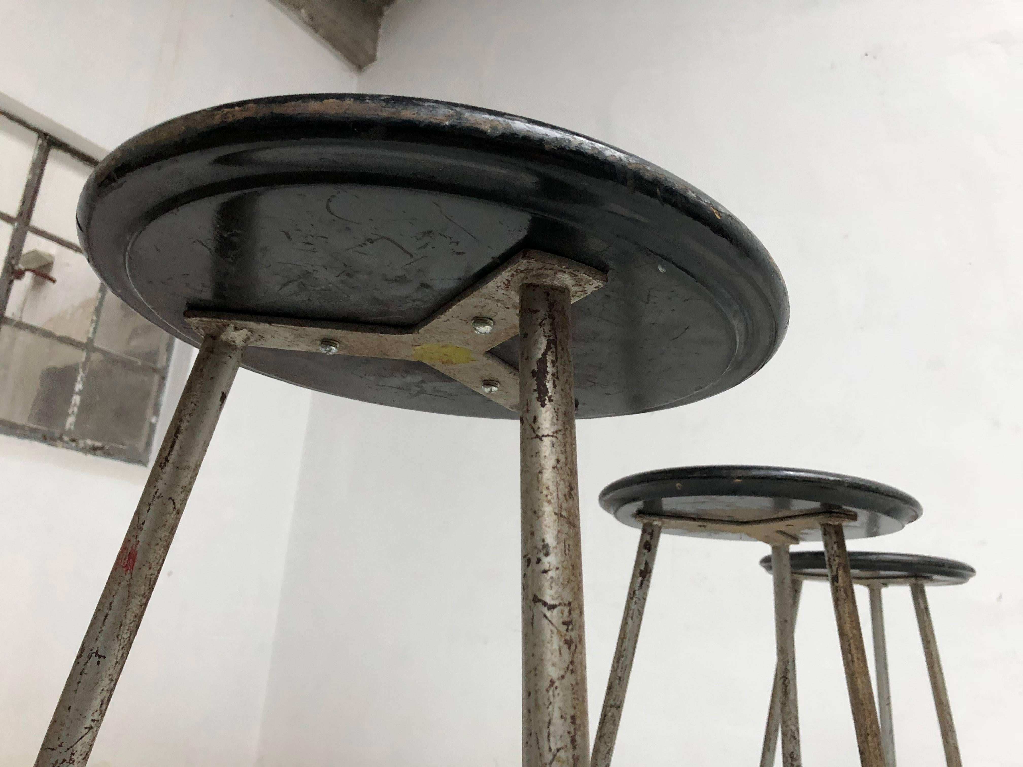 Mid-20th Century 1950s Swiss Industrial Confection Atelier Tripod Working / Bar Stools