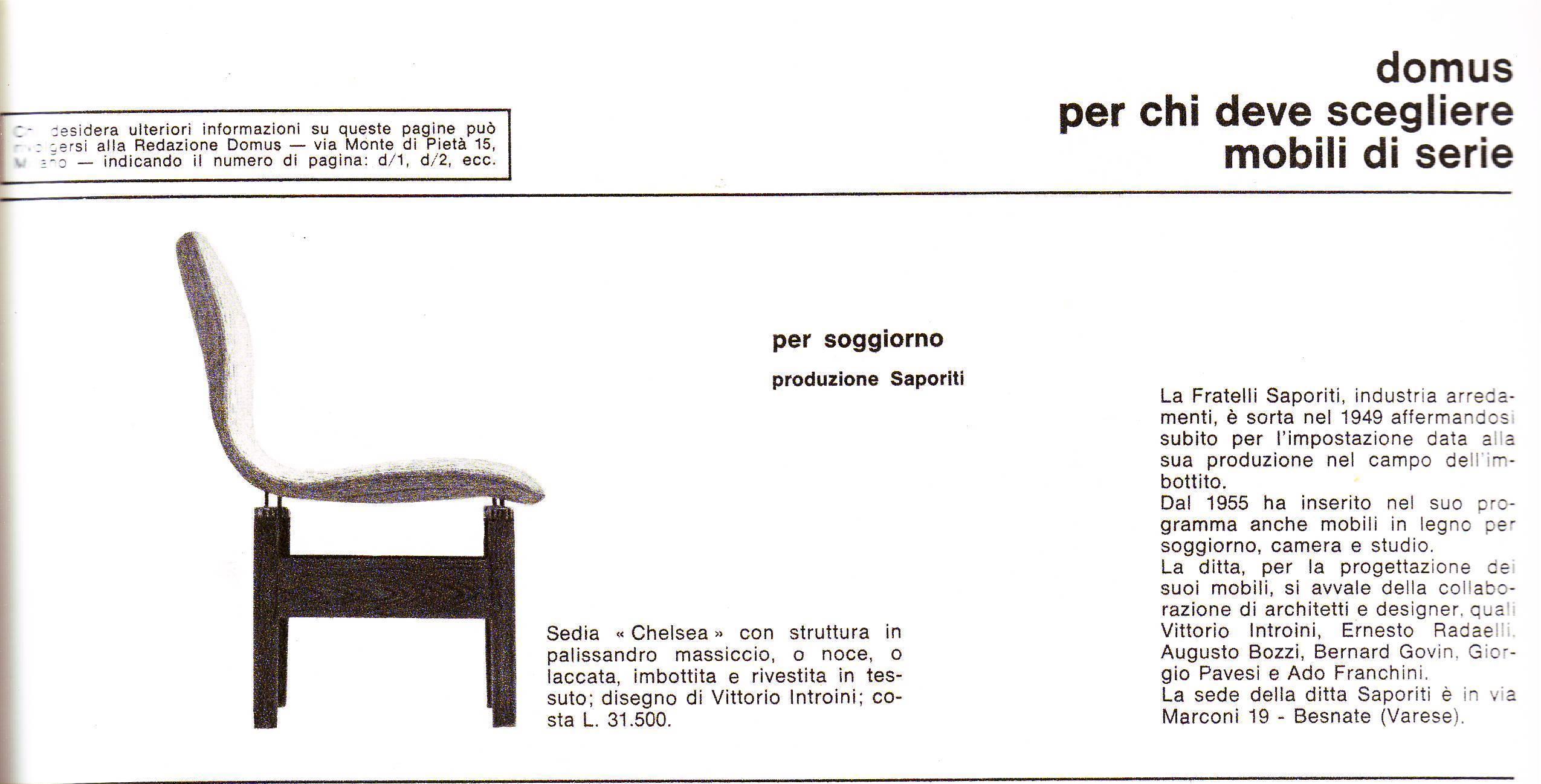 12 Esszimmerstühle „Chelsea“ von Introini, Saporiti 1966, Polsterung vollständig restauriert (Italienisch) im Angebot