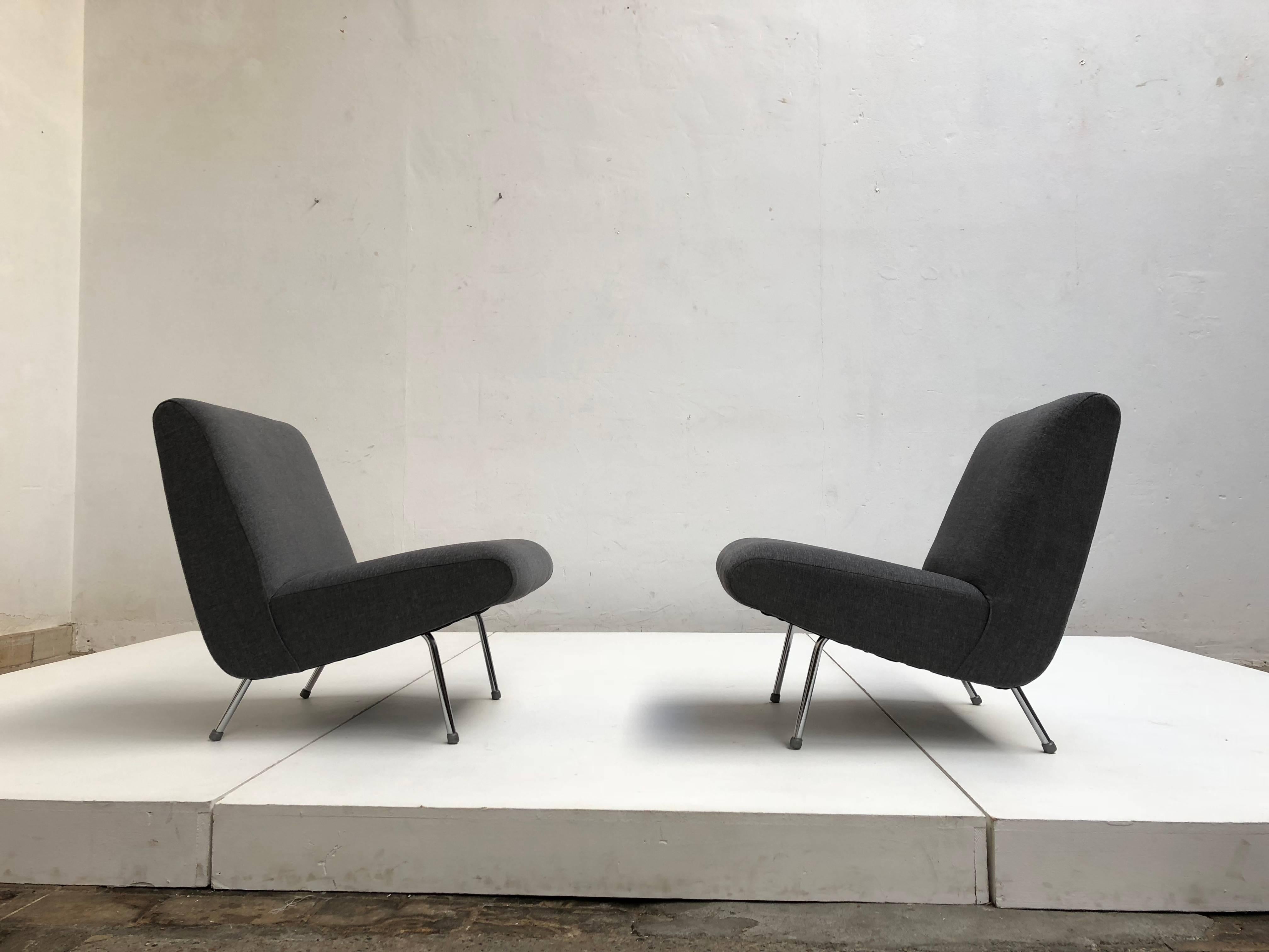 French Pierre Guariche Model 'Breda' Lounge Chairs for Meurop, 1960s, New Upholstery!