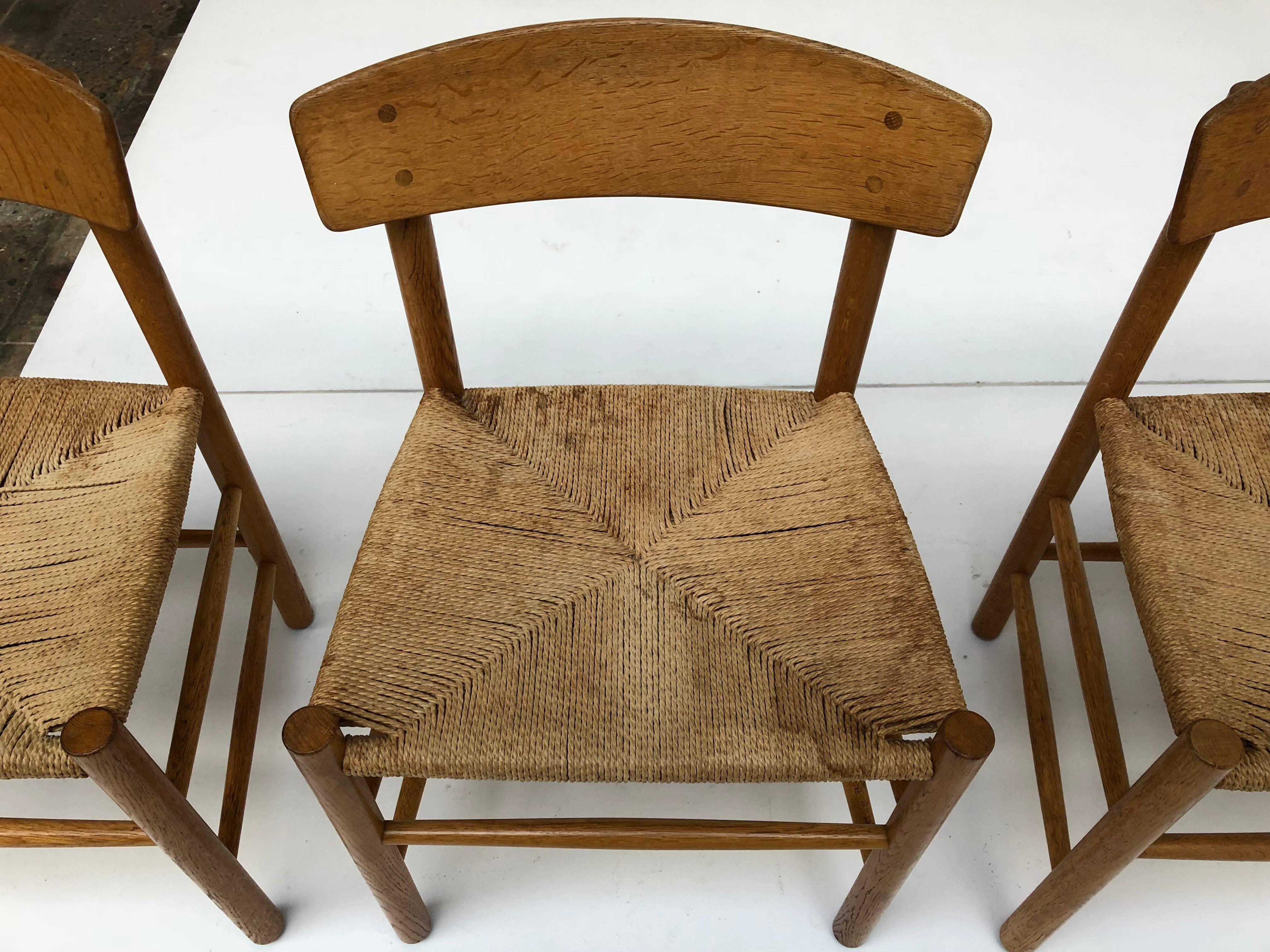 Danish Set of Six Borge Mogensen J39 Shaker Oak and Papercord Dining Chairs, Denmark