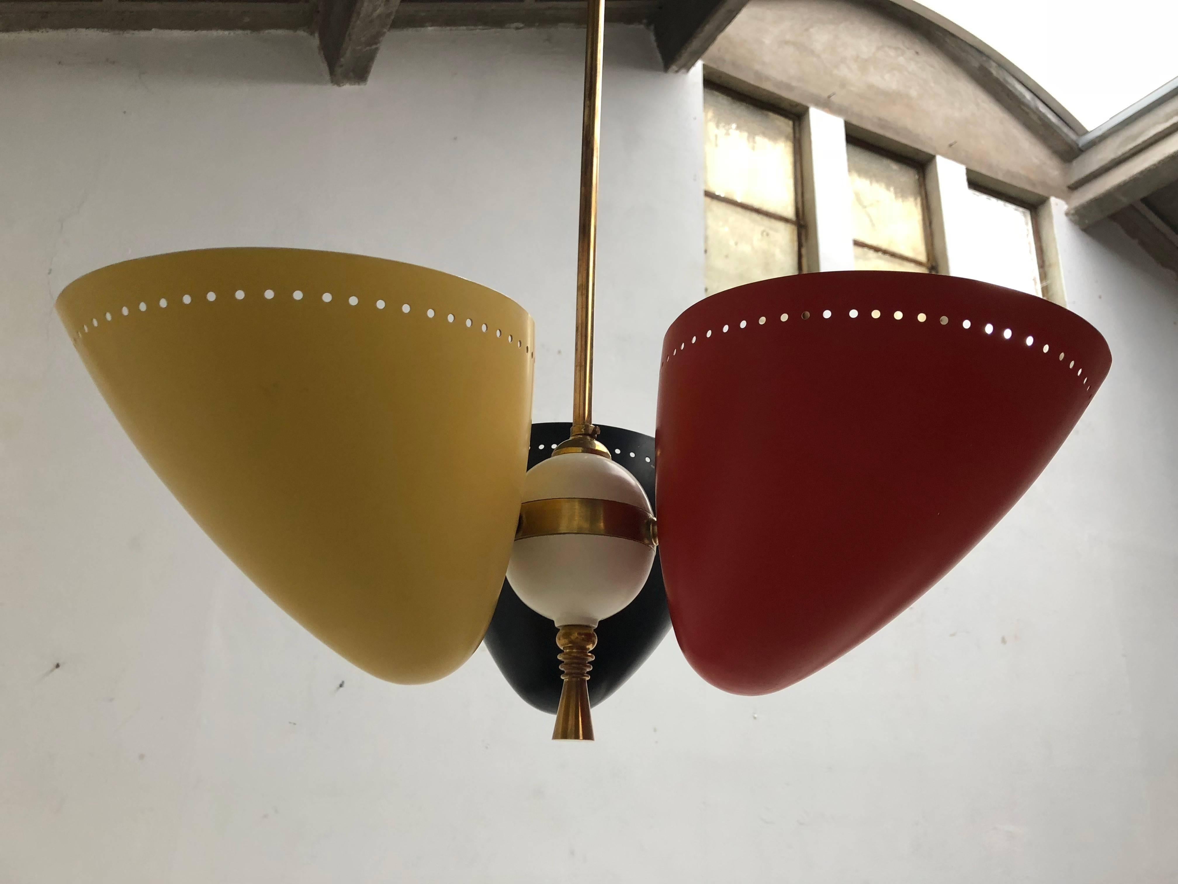 Rare and Large 1950s Brass Tri-Color Chandelier by H. Th. J. A. Busquet for Hala 2