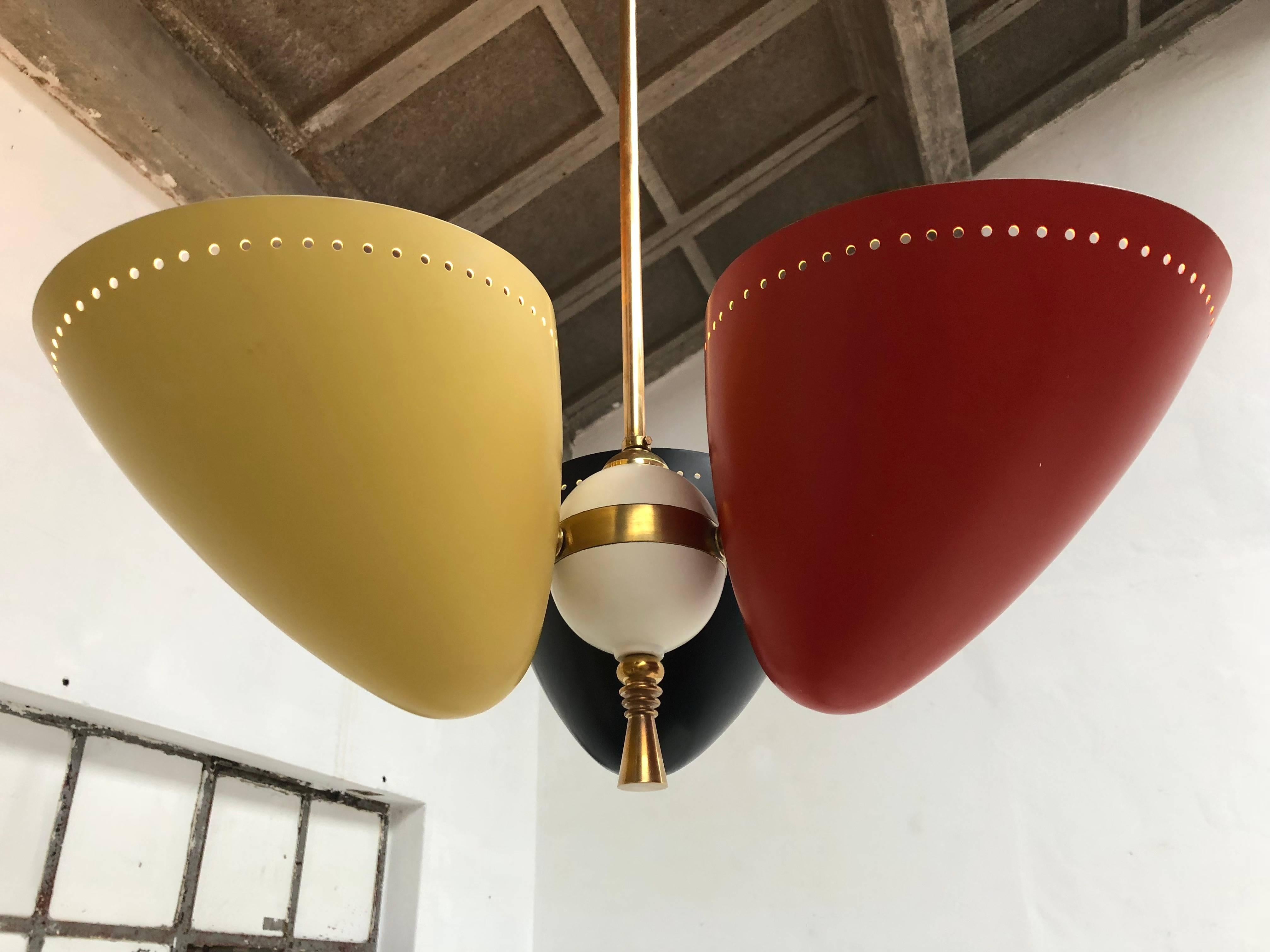 Mid-20th Century Rare and Large 1950s Brass Tri-Color Chandelier by H. Th. J. A. Busquet for Hala
