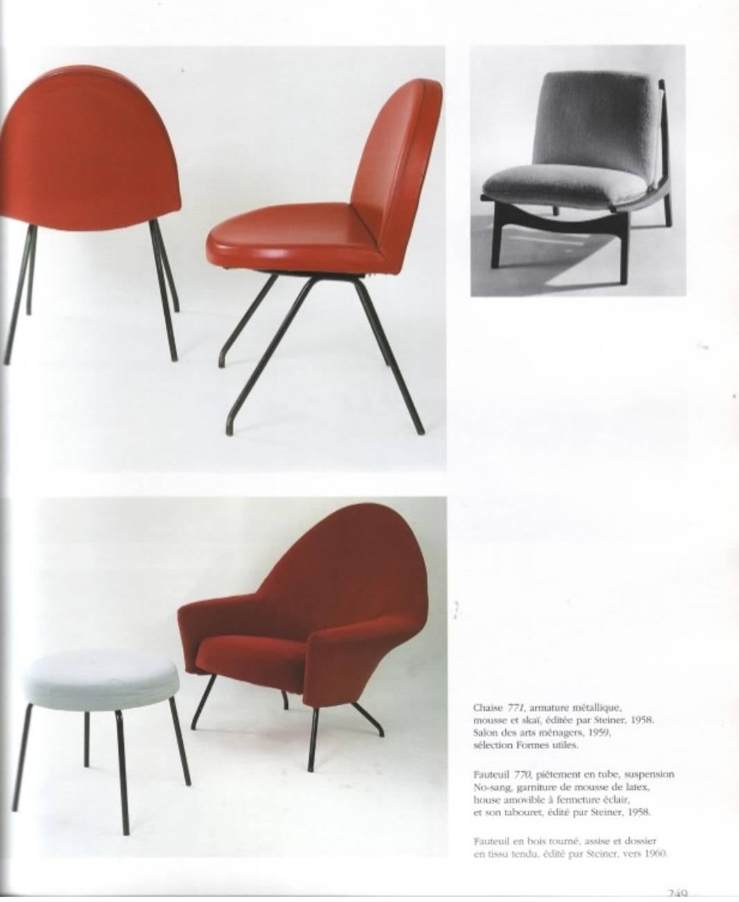 Verni Superbe chaise longue '790' de forme organique par J.A Motte pour Steiner:: France:: 1960