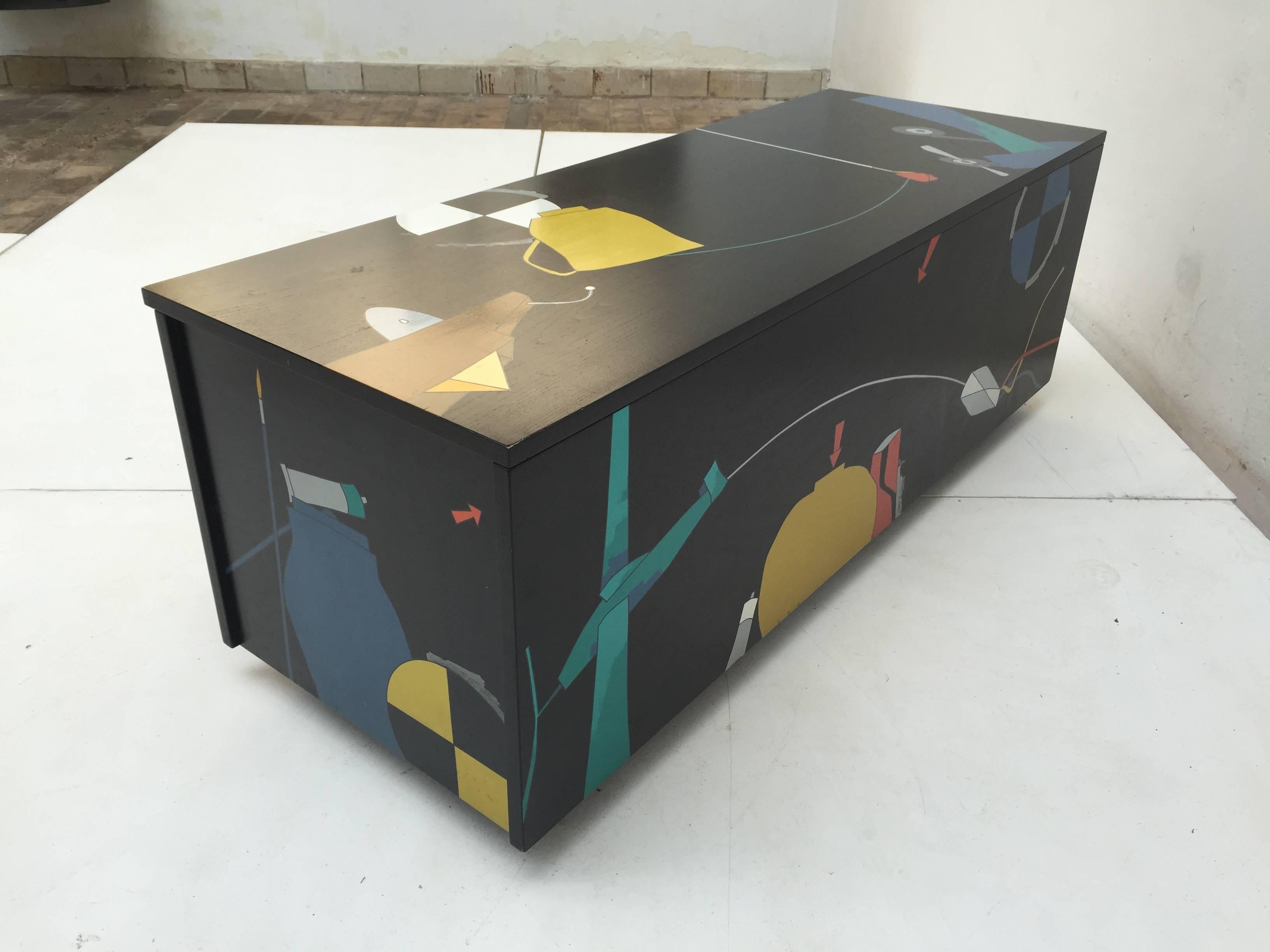 Painted Amazing Serigraphed Cabinet by Artist Emilio Tadini, Published Casa Vogue For Sale