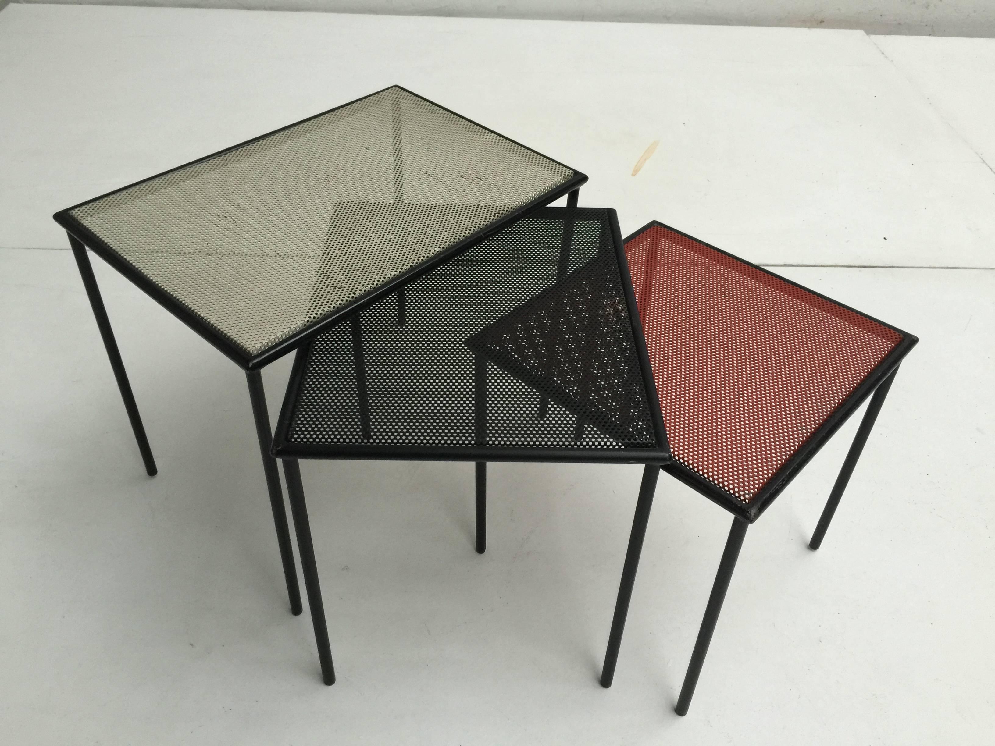 1950s Perforated Metal Mategot Style Dutch Nesting Tables by Floris Fiedeldij 1