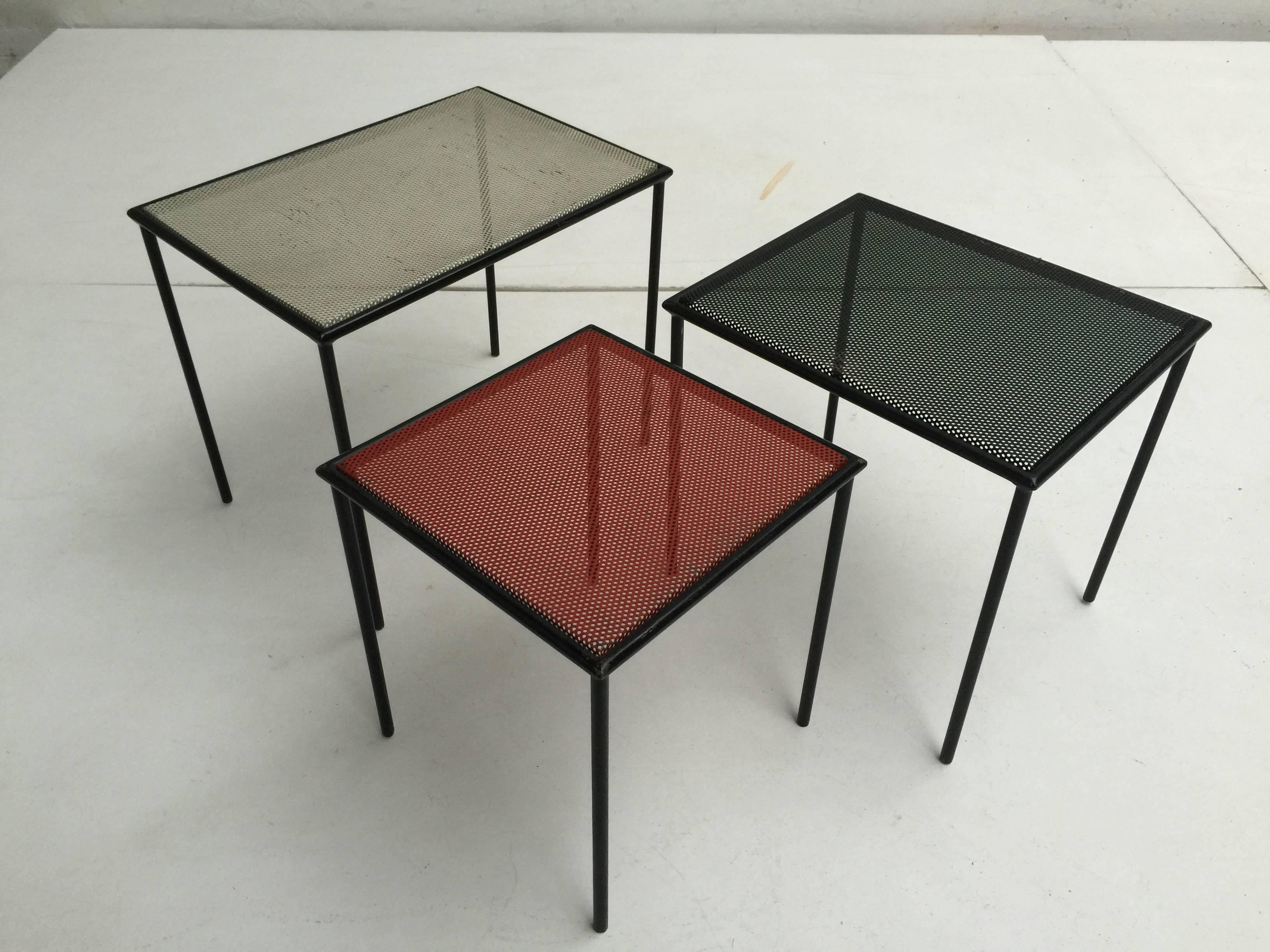Mid-20th Century 1950s Perforated Metal Mategot Style Dutch Nesting Tables by Floris Fiedeldij