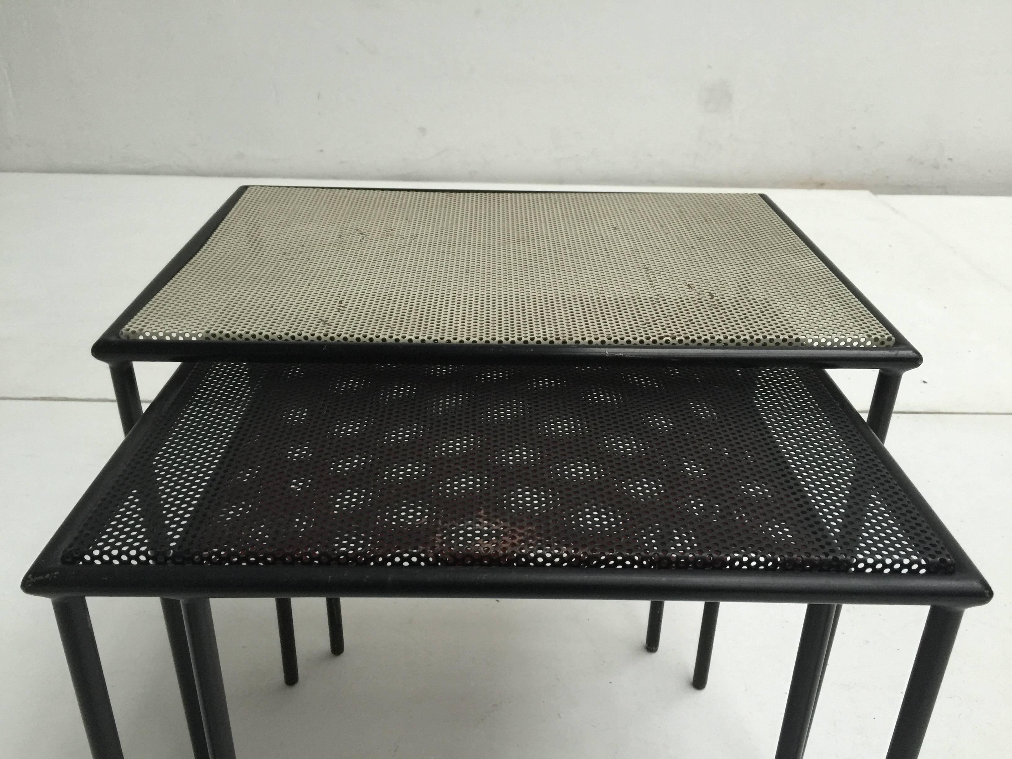 Mid-Century Modern 1950s Perforated Metal Mategot Style Dutch Nesting Tables by Floris Fiedeldij
