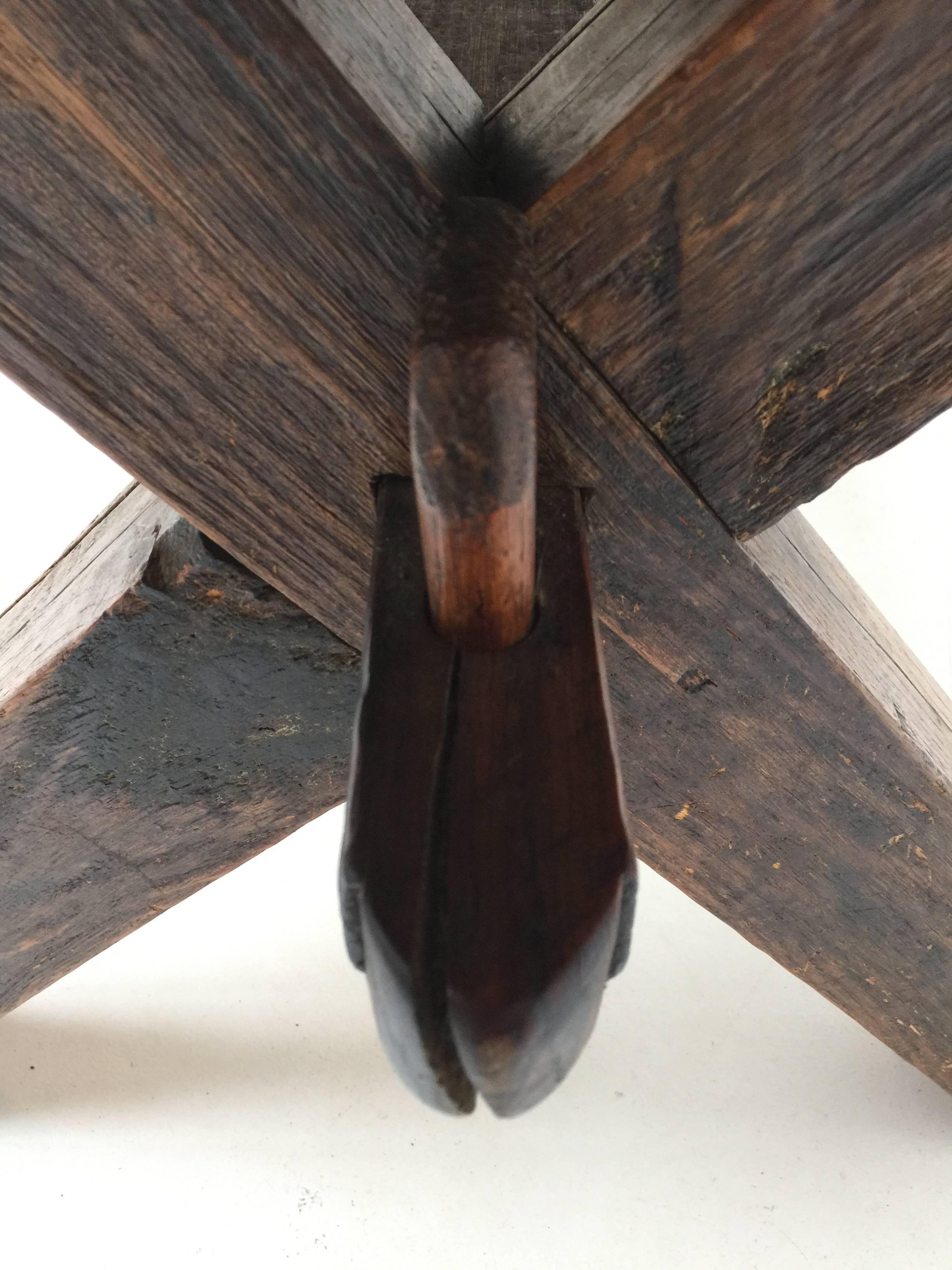 Mid-20th Century French Brutalist Rustic Stained Oak Dining Table in the Manner of Pierre Chapo