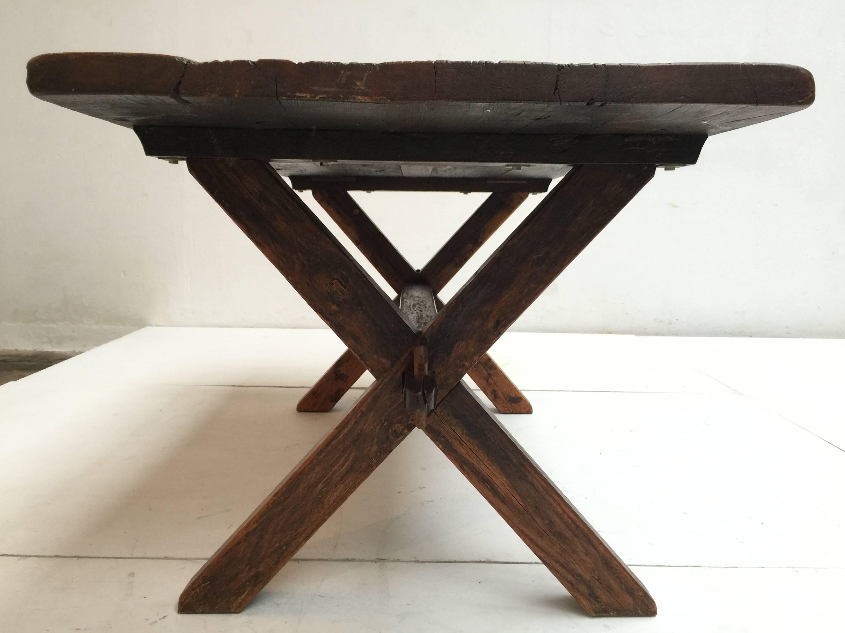 French Brutalist Rustic Stained Oak Dining Table in the Manner of Pierre Chapo 2