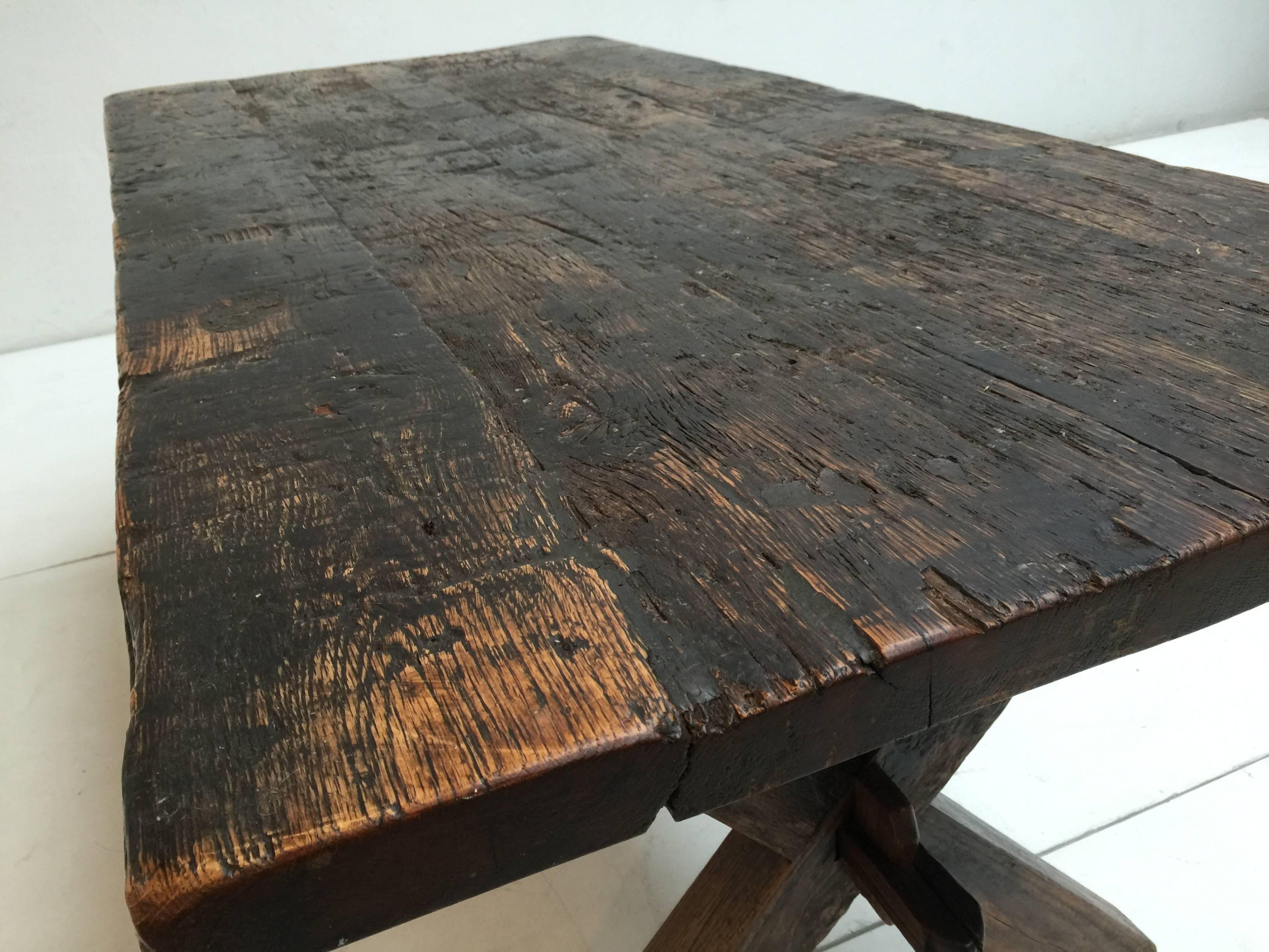 French Brutalist Rustic Stained Oak Dining Table in the Manner of Pierre Chapo 3