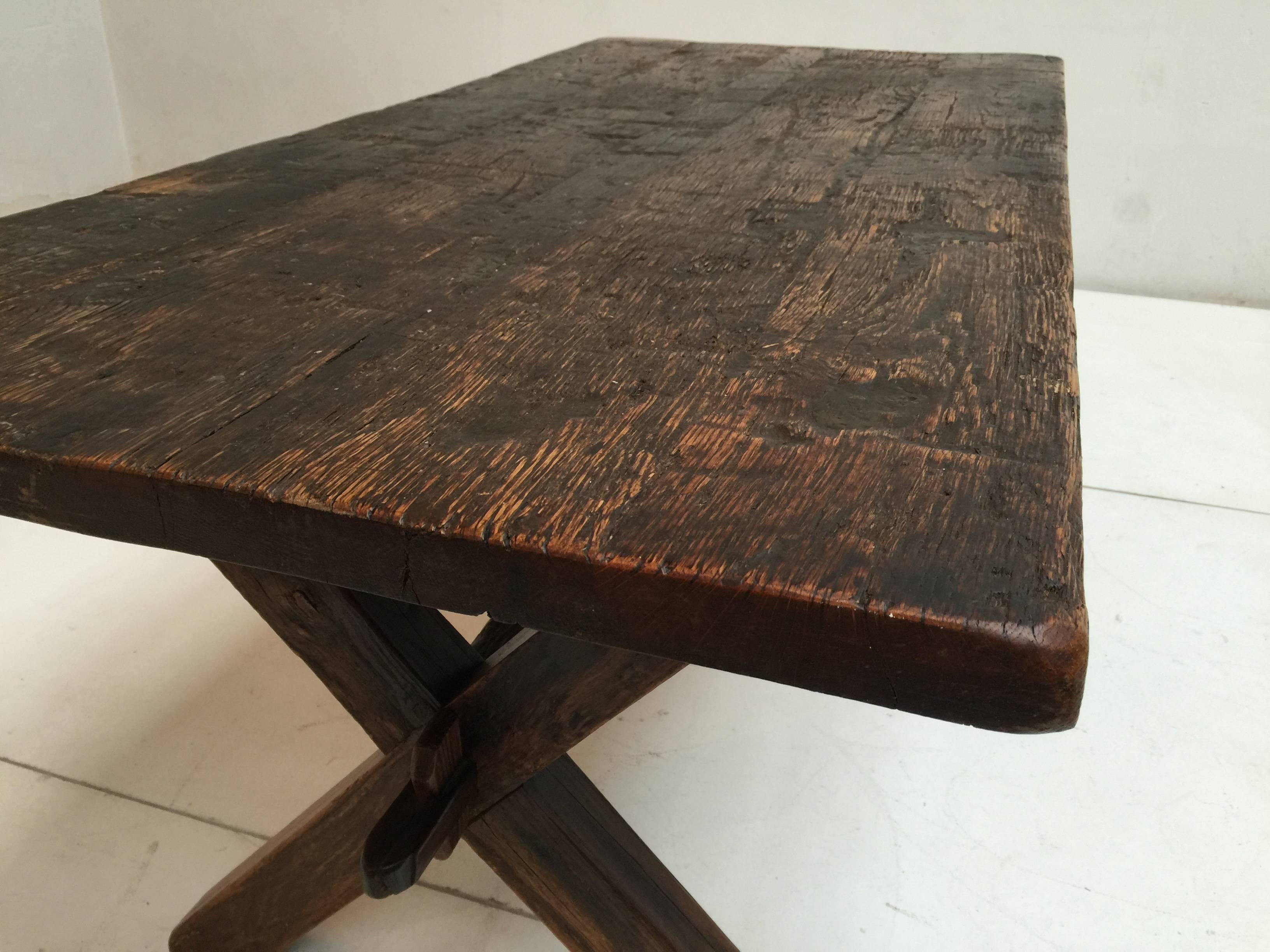 French Brutalist Rustic Stained Oak Dining Table in the Manner of Pierre Chapo 4
