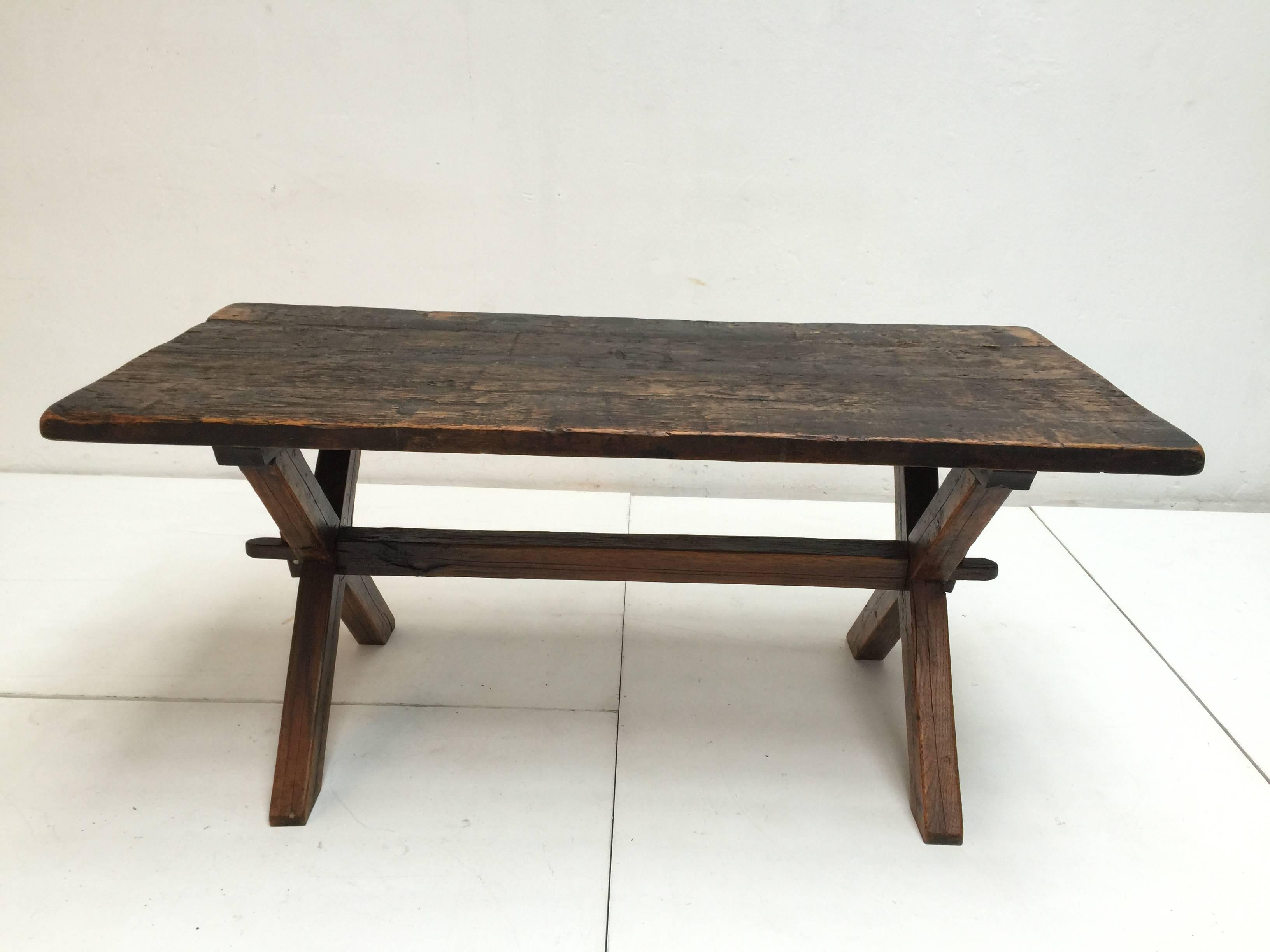 French Brutalist Rustic Stained Oak Dining Table in the Manner of Pierre Chapo 6