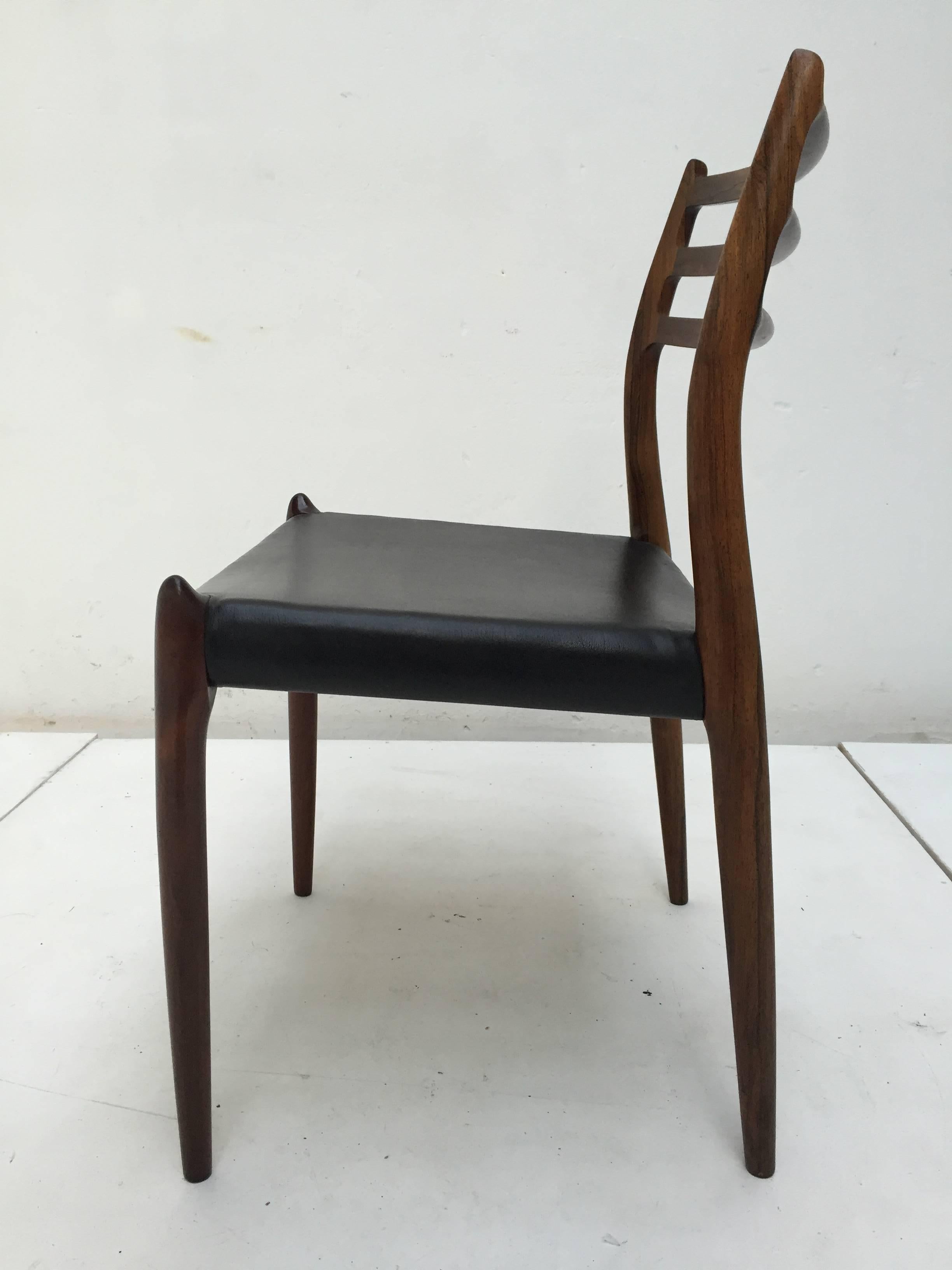 6 Danish Rio Rosewood and Leather No. 78 Dining Chairs by Niels O. Moller, 1962 3
