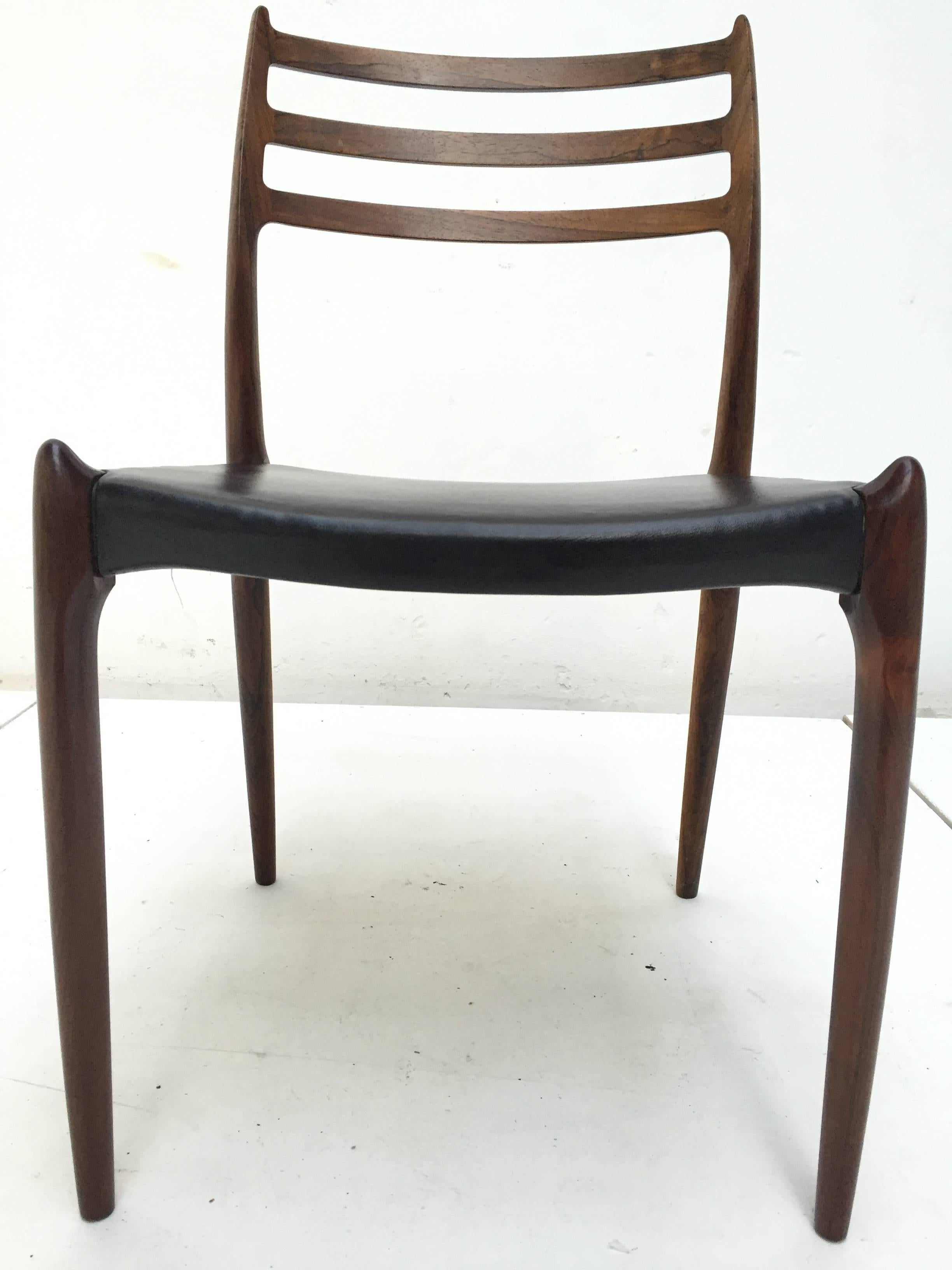 6 Danish Rio Rosewood and Leather No. 78 Dining Chairs by Niels O. Moller, 1962 1