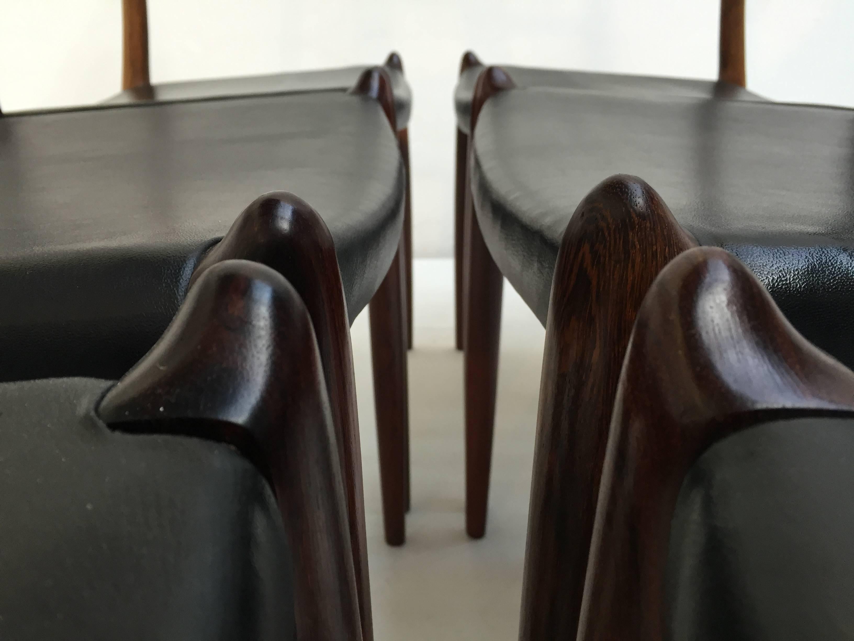 6 Danish Rio Rosewood and Leather No. 78 Dining Chairs by Niels O. Moller, 1962 In Good Condition In bergen op zoom, NL