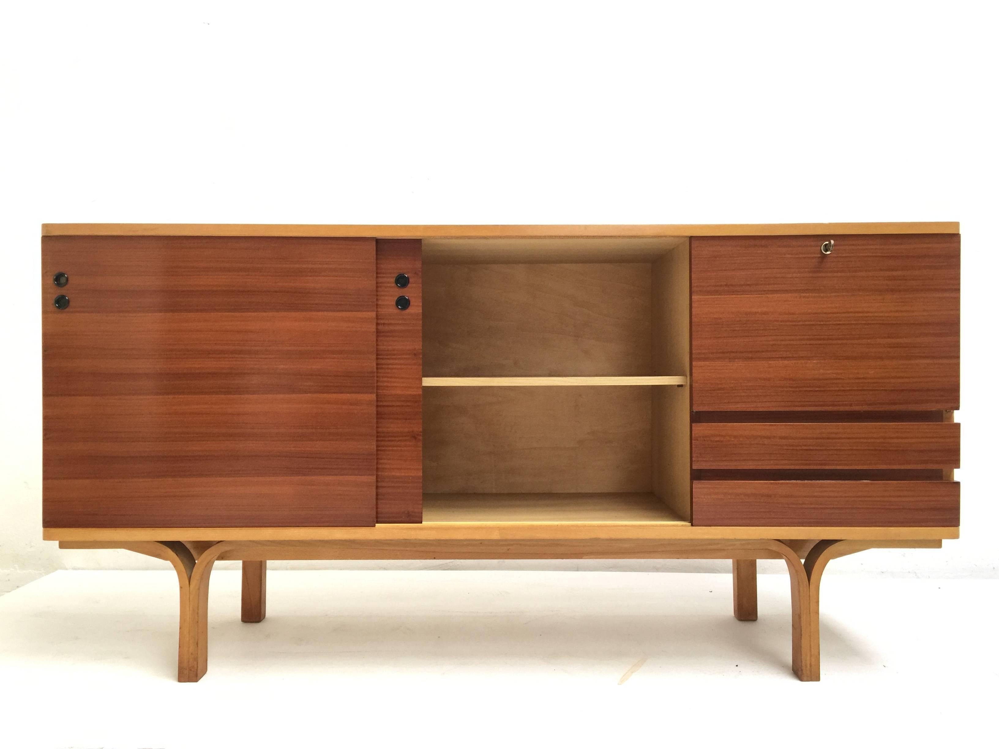 Stunning Ash and Mahogany Credenza Bar by J.A Motte, 1954 for Group 4 Charron In Good Condition In bergen op zoom, NL