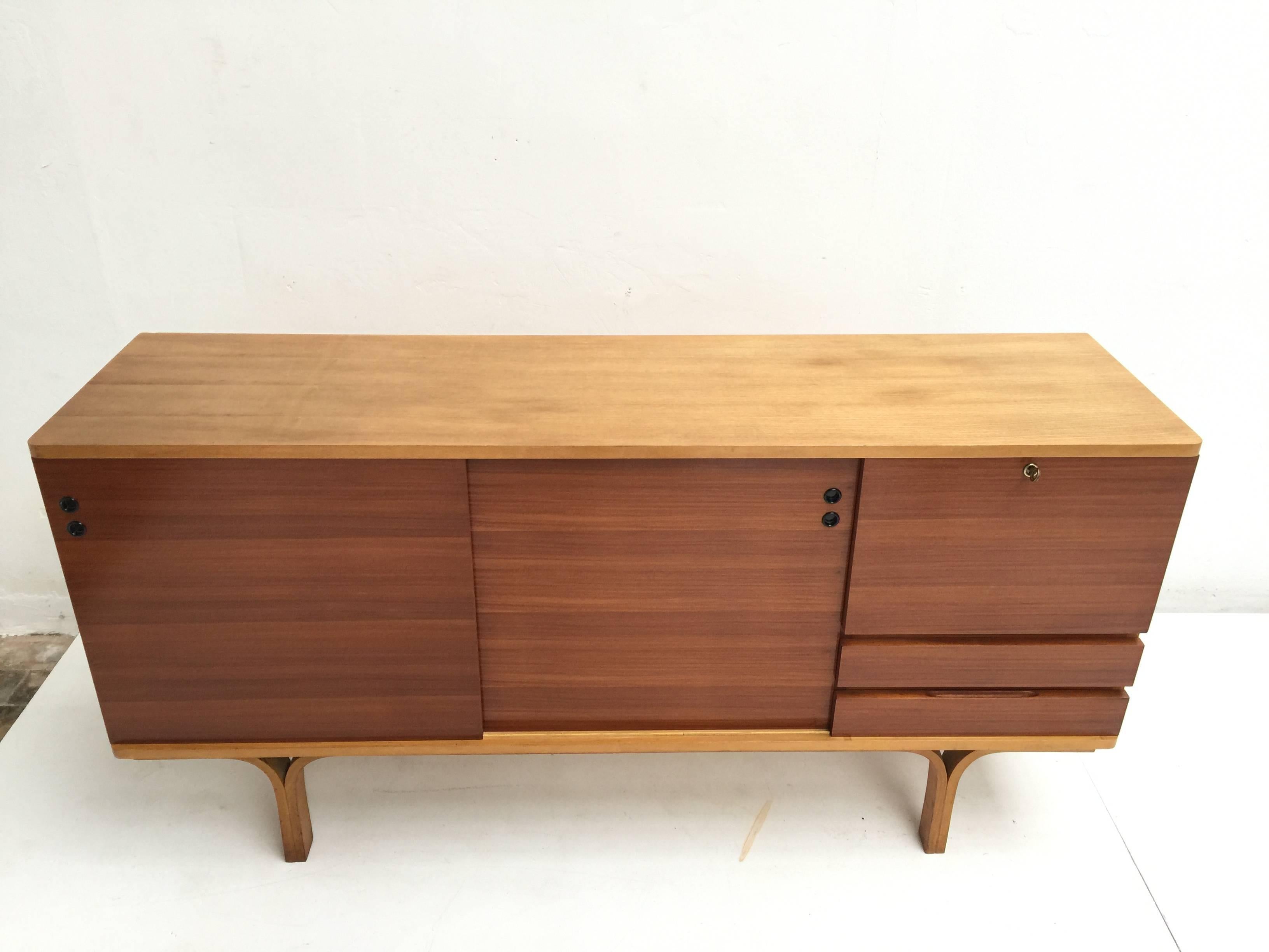 Stunning Ash and Mahogany Credenza Bar by J.A Motte, 1954 for Group 4 Charron 3