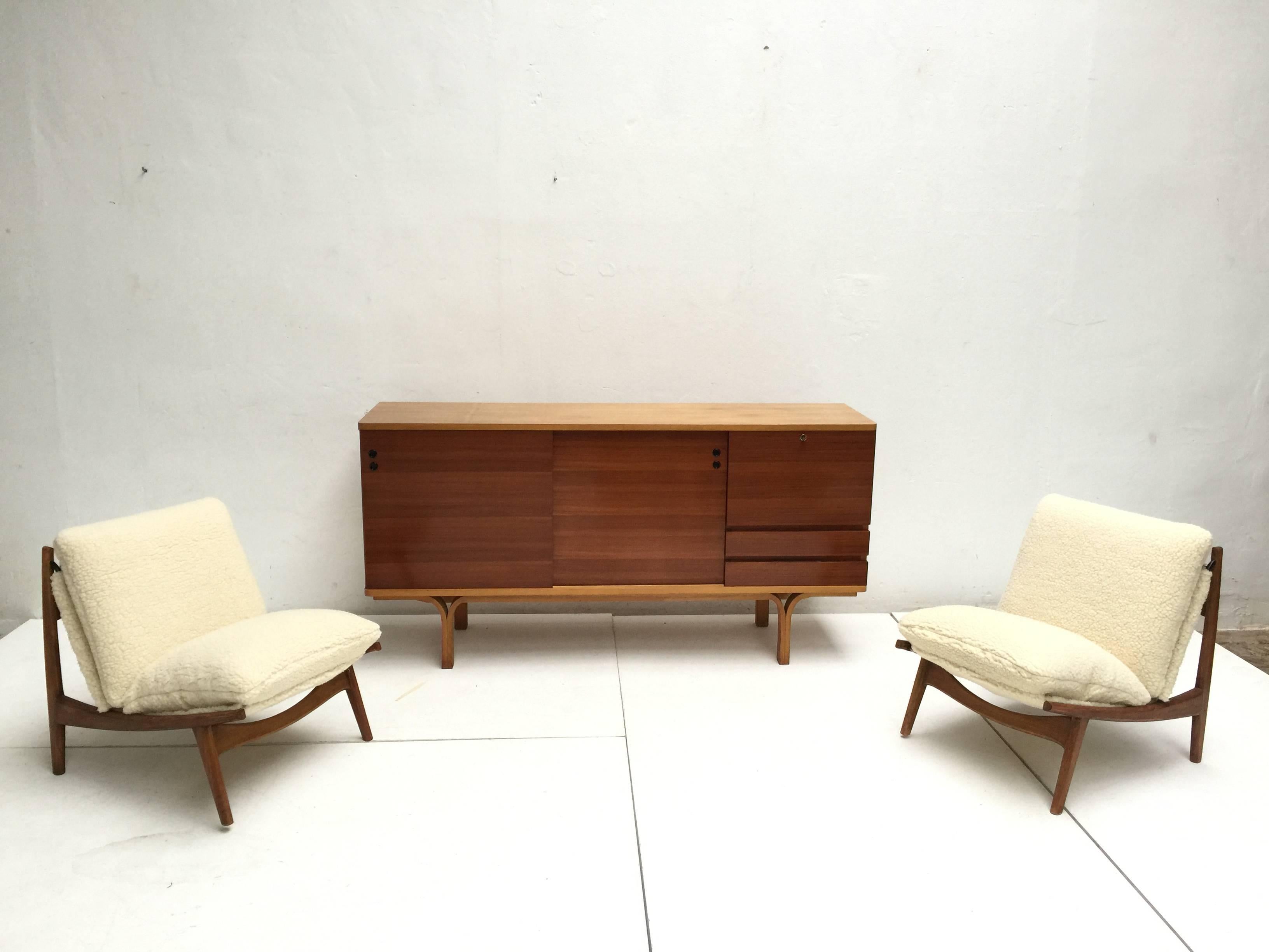 Mid-20th Century Stunning Ash and Mahogany Credenza Bar by J.A Motte, 1954 for Group 4 Charron