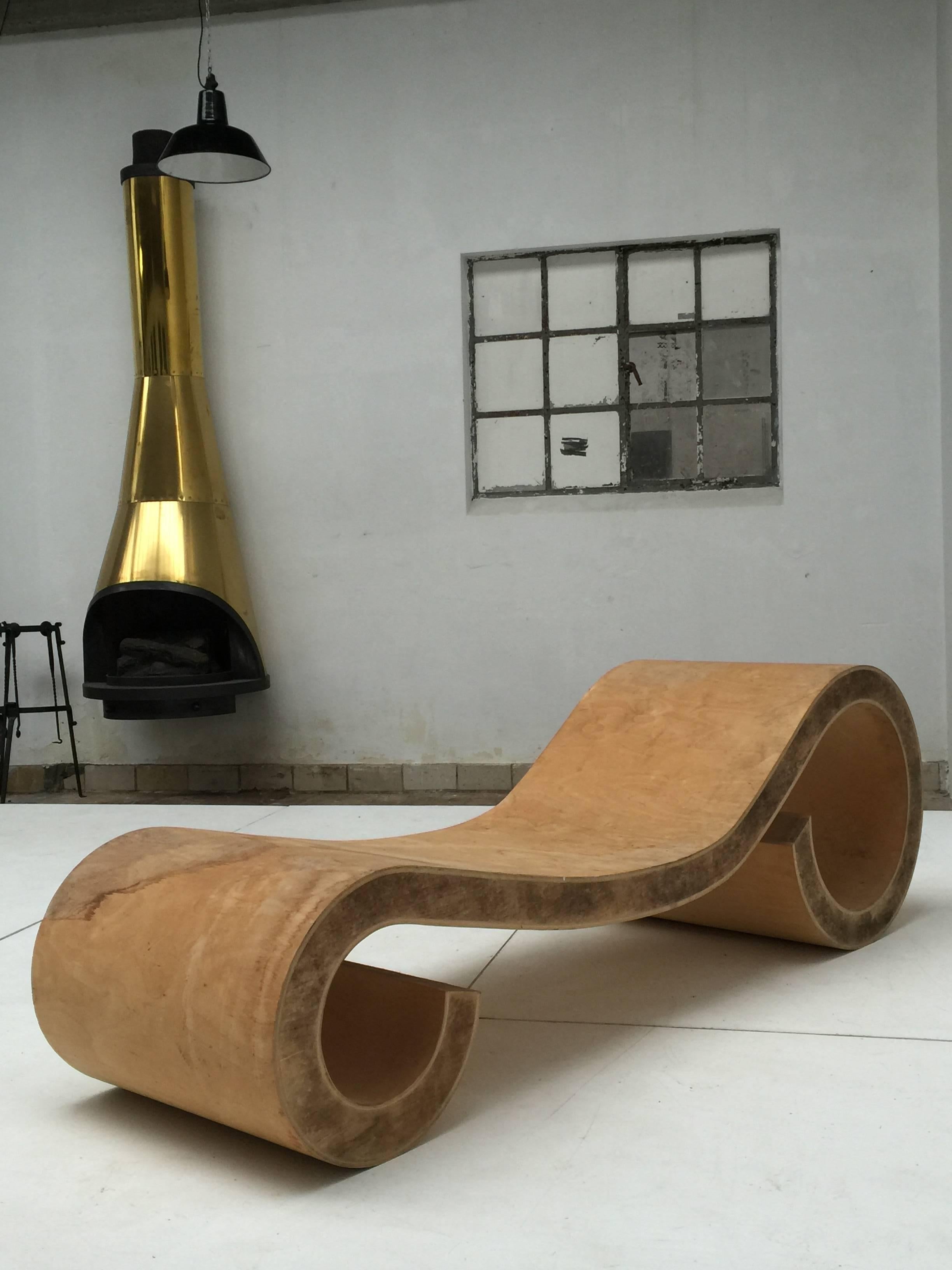 Plywood Prototype Chaise Longue by Dutch Architect and Sculpture Dries Kreijkamp