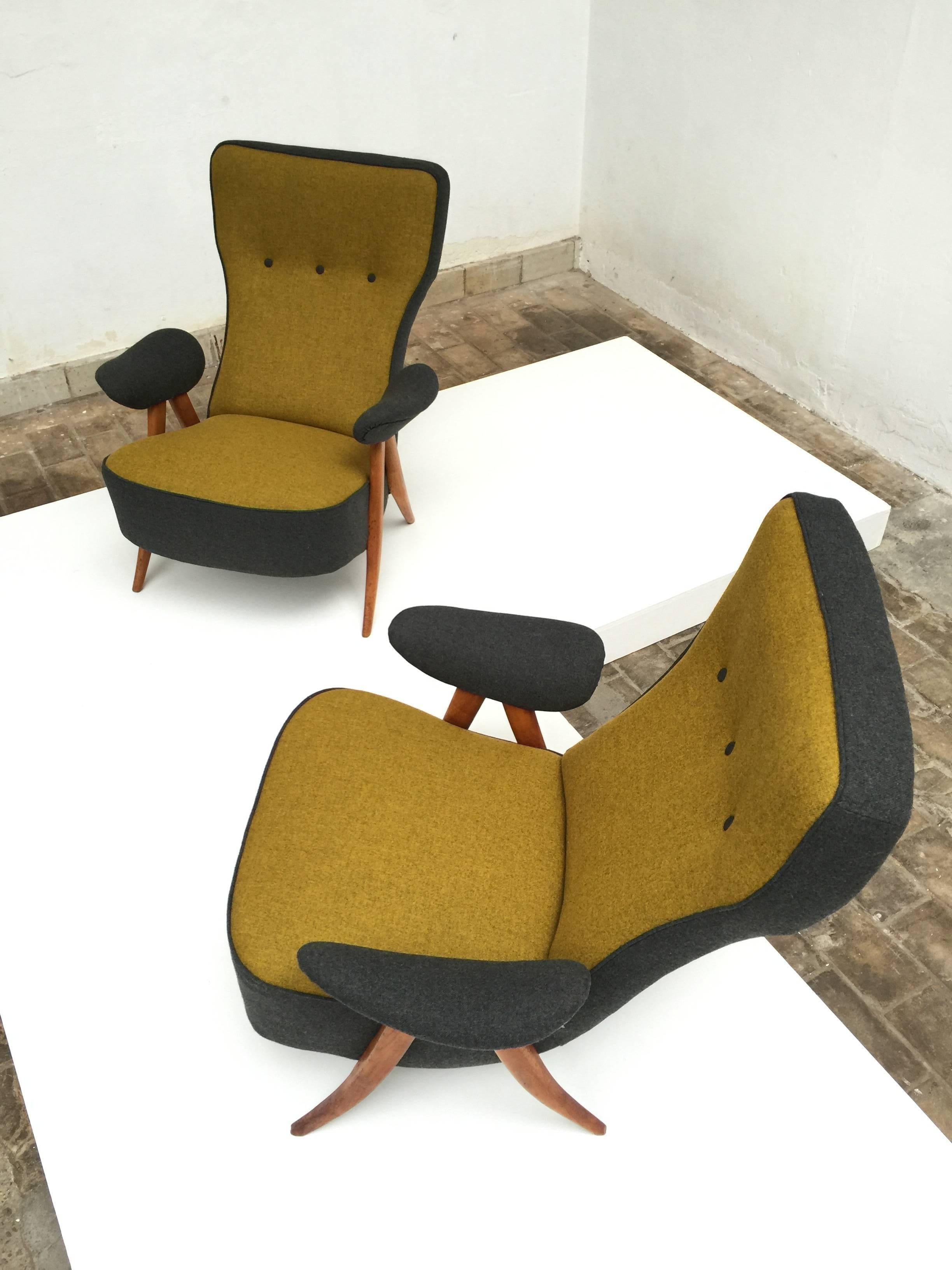 Mid-20th Century Stunning pair of 1950's Theo Ruth Model 105 'Hair Pin' Easy Chairs for Artifort 