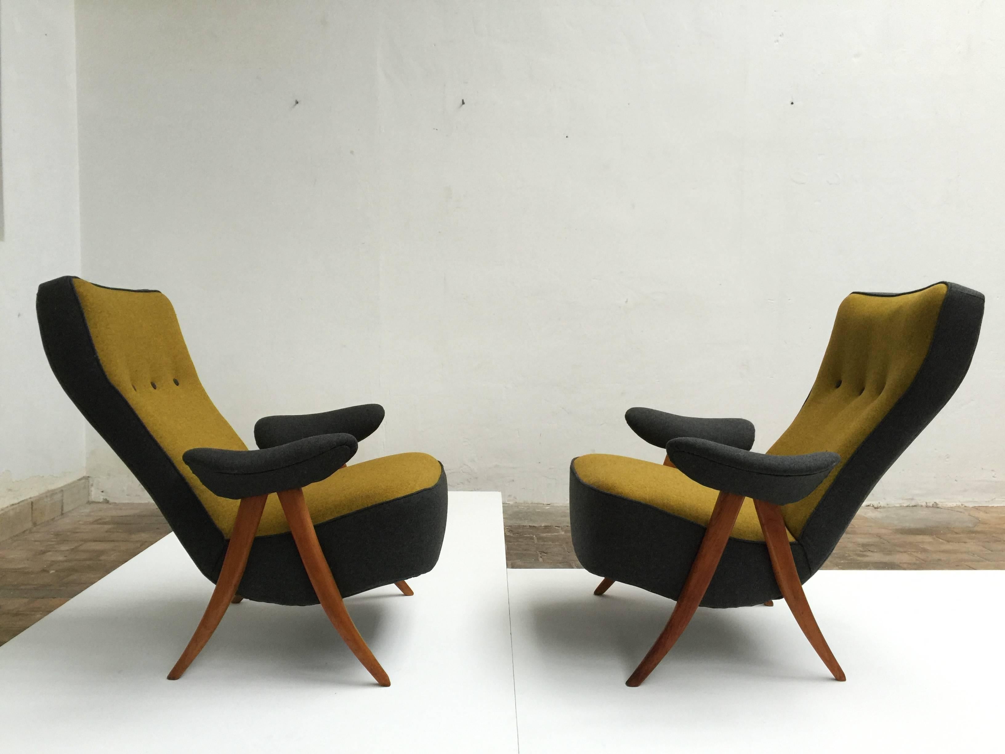 Stunning pair of 1950's Theo Ruth Model 105 'Hair Pin' Easy Chairs for Artifort  2