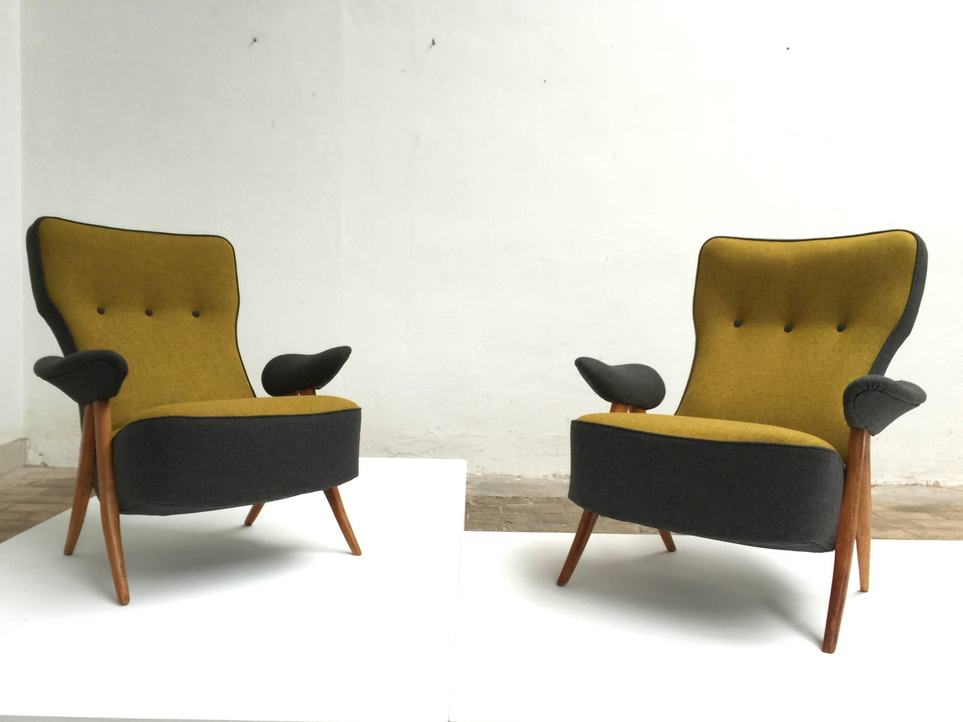 Mid-Century Modern Stunning pair of 1950's Theo Ruth Model 105 'Hair Pin' Easy Chairs for Artifort 