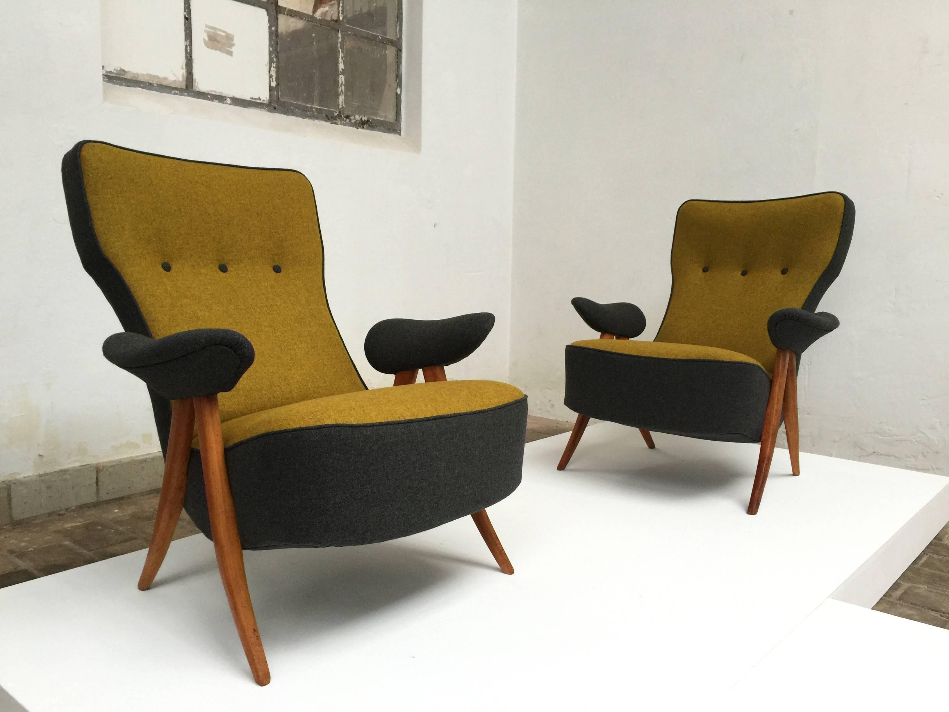 Dutch Stunning pair of 1950's Theo Ruth Model 105 'Hair Pin' Easy Chairs for Artifort 