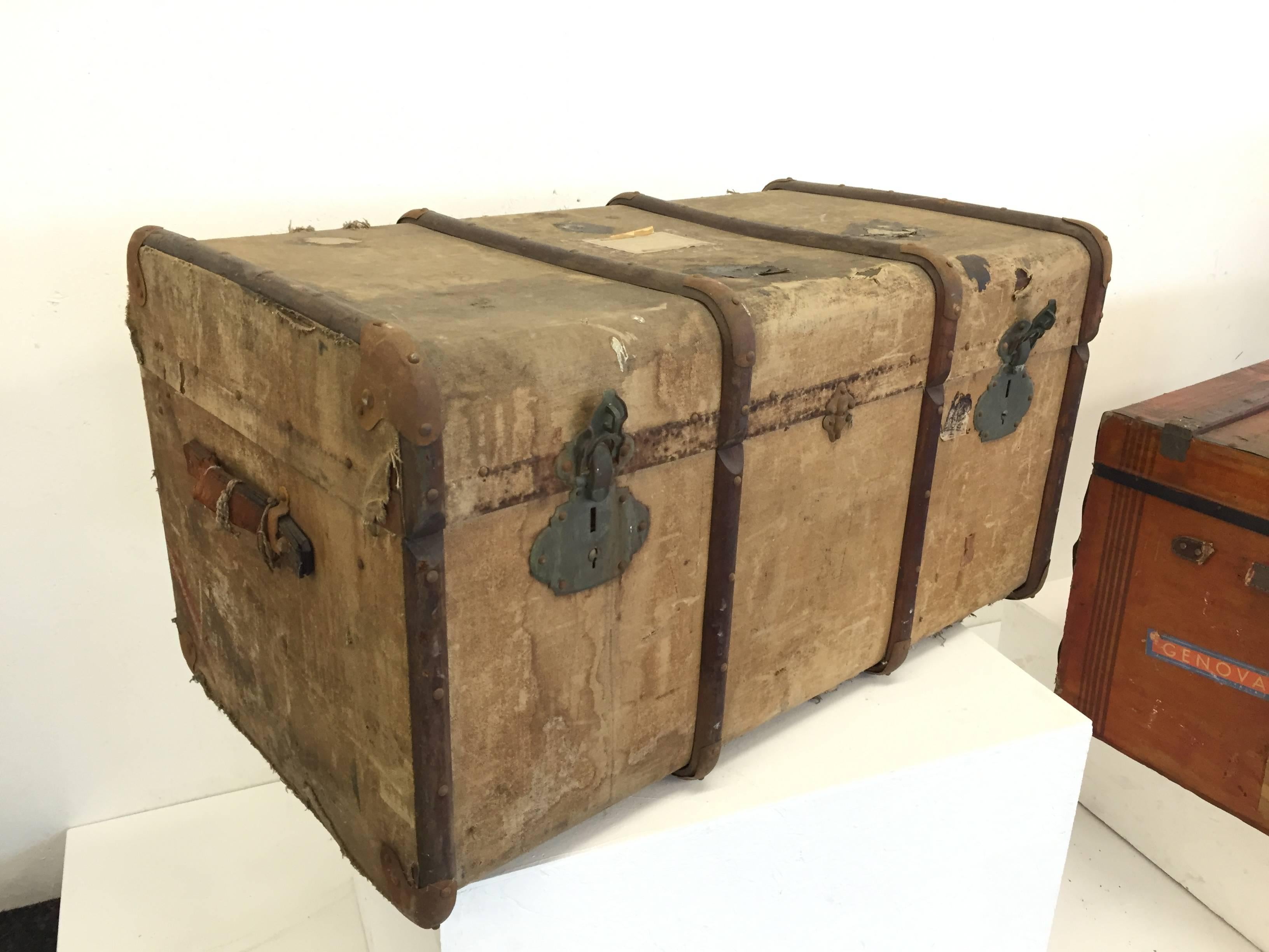 Industrial Collection of Three Trans-Atlantic Ocean Liner Travel Trunks