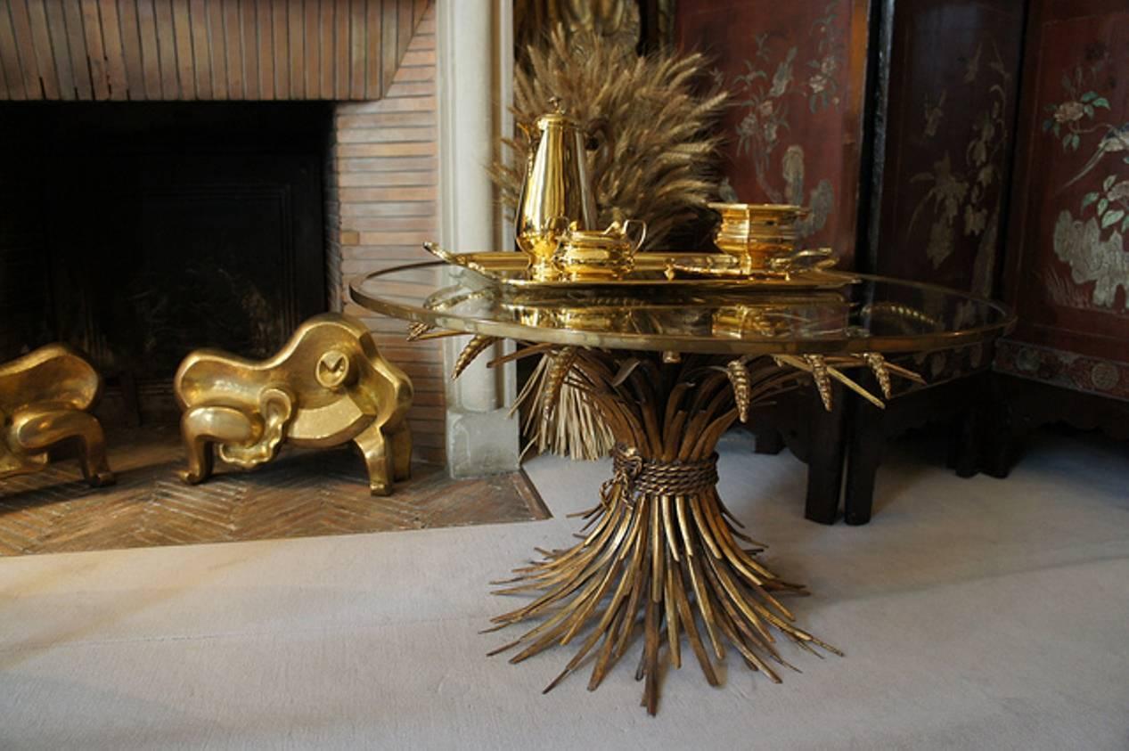 French Vintage Gilt "Sheaf of Wheat" Coffee Table, in the Style of Coco