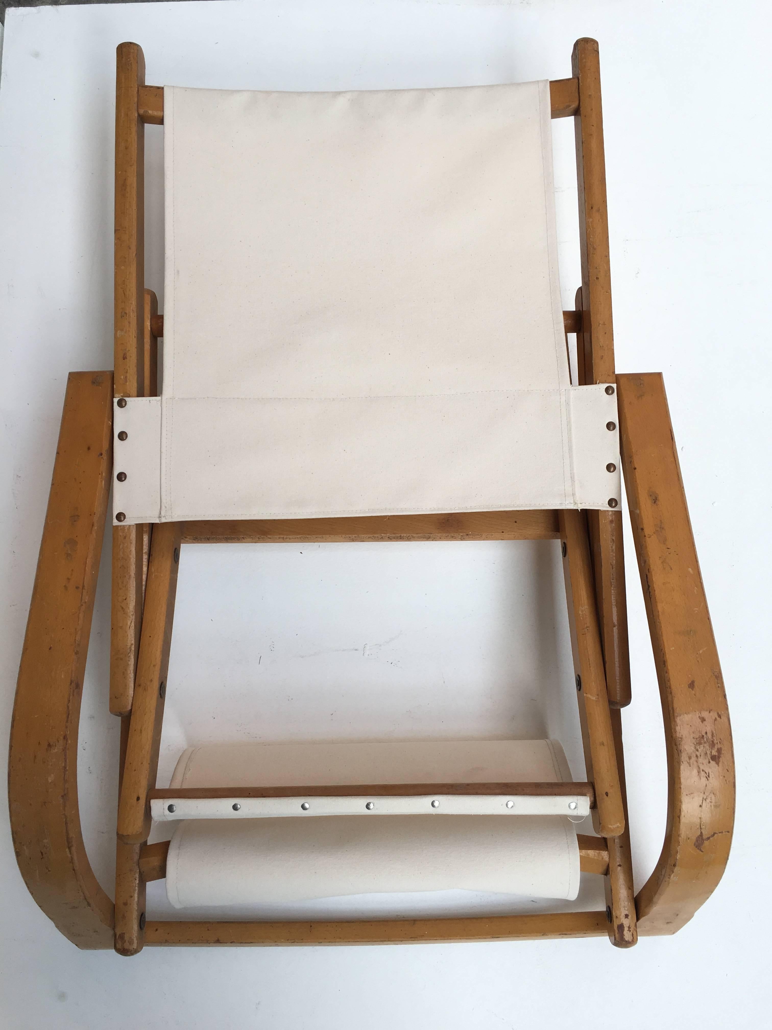 Four Birch and Canvas Foldable Garden Chairs by Reyne, The Netherlands In Good Condition In bergen op zoom, NL
