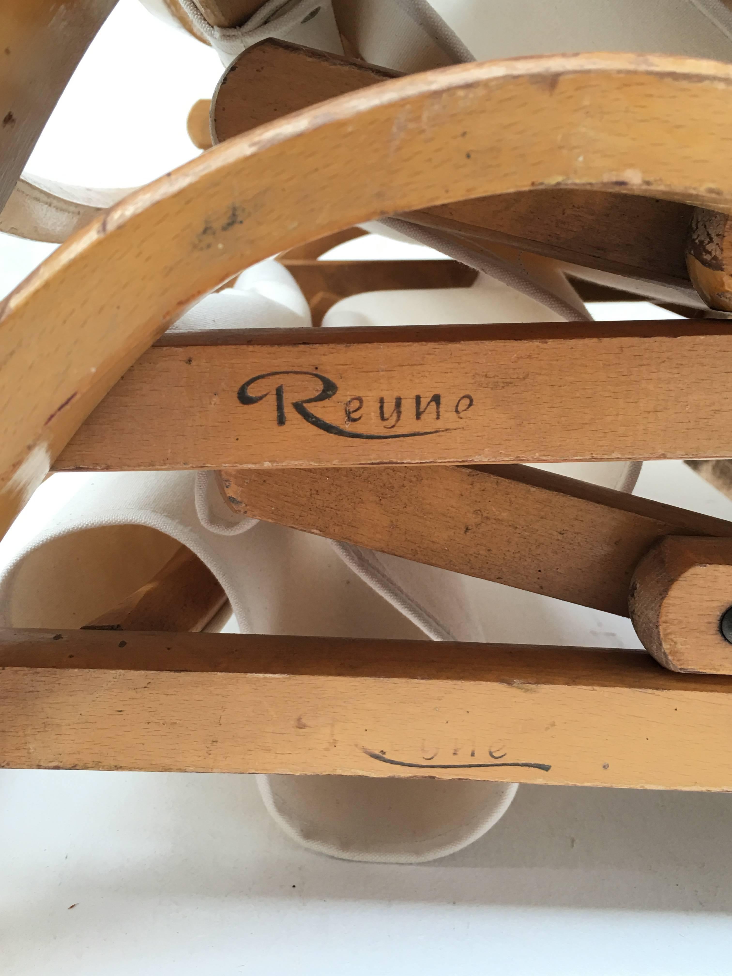 Dutch Four Birch and Canvas Foldable Garden Chairs by Reyne, The Netherlands