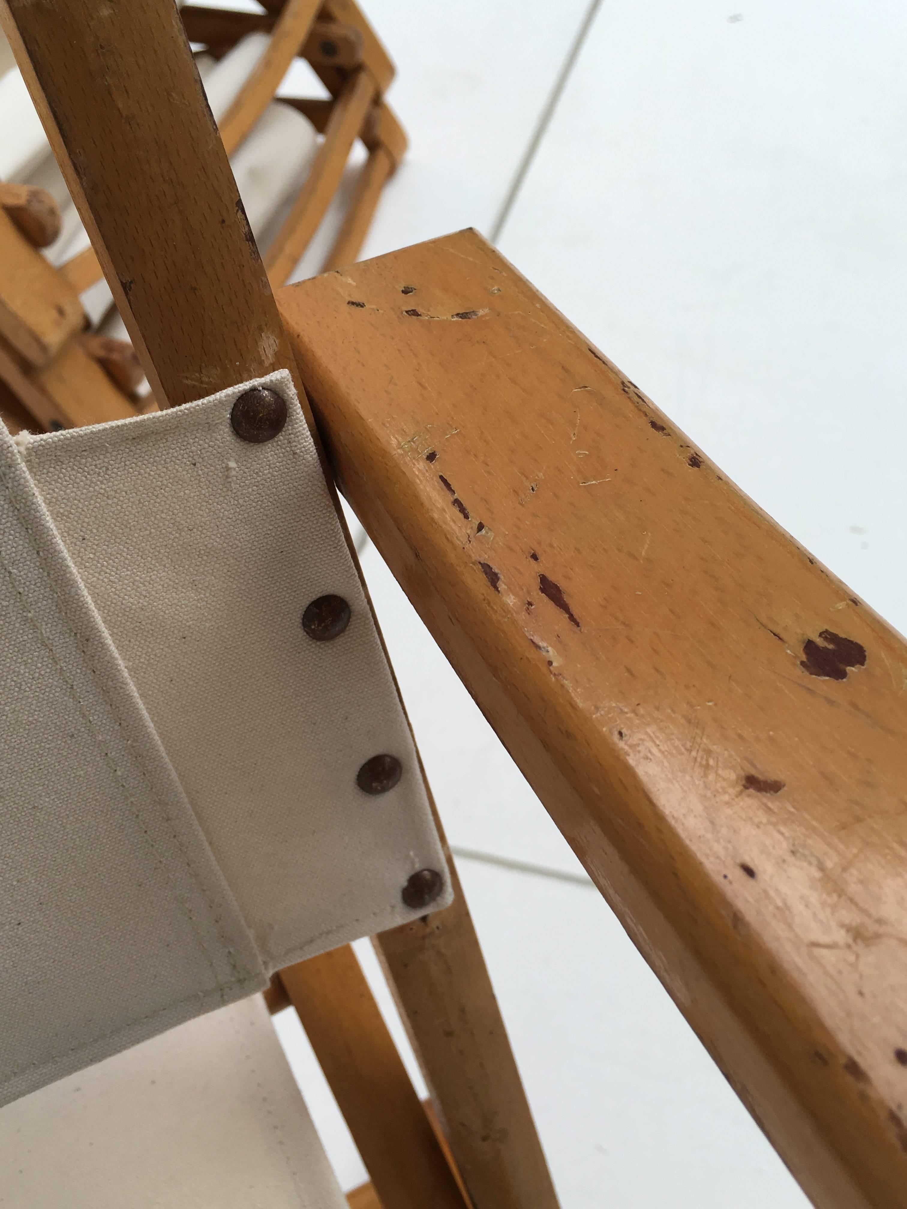 Four Birch and Canvas Foldable Garden Chairs by Reyne, The Netherlands 1