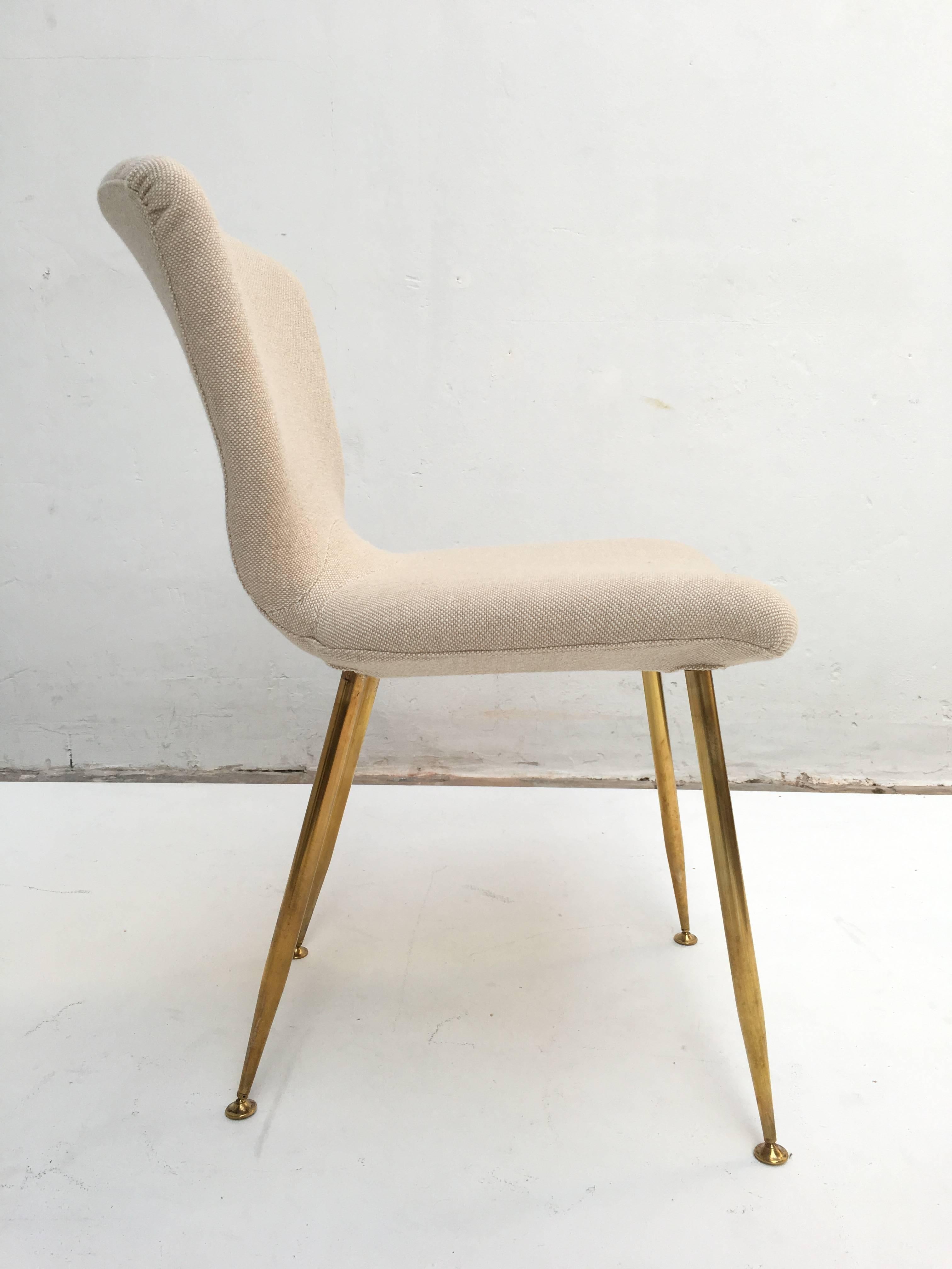 12 dining chairs by Louis Sognot for ARFLEX, 1959. Brass legs, Upholstery restored 4