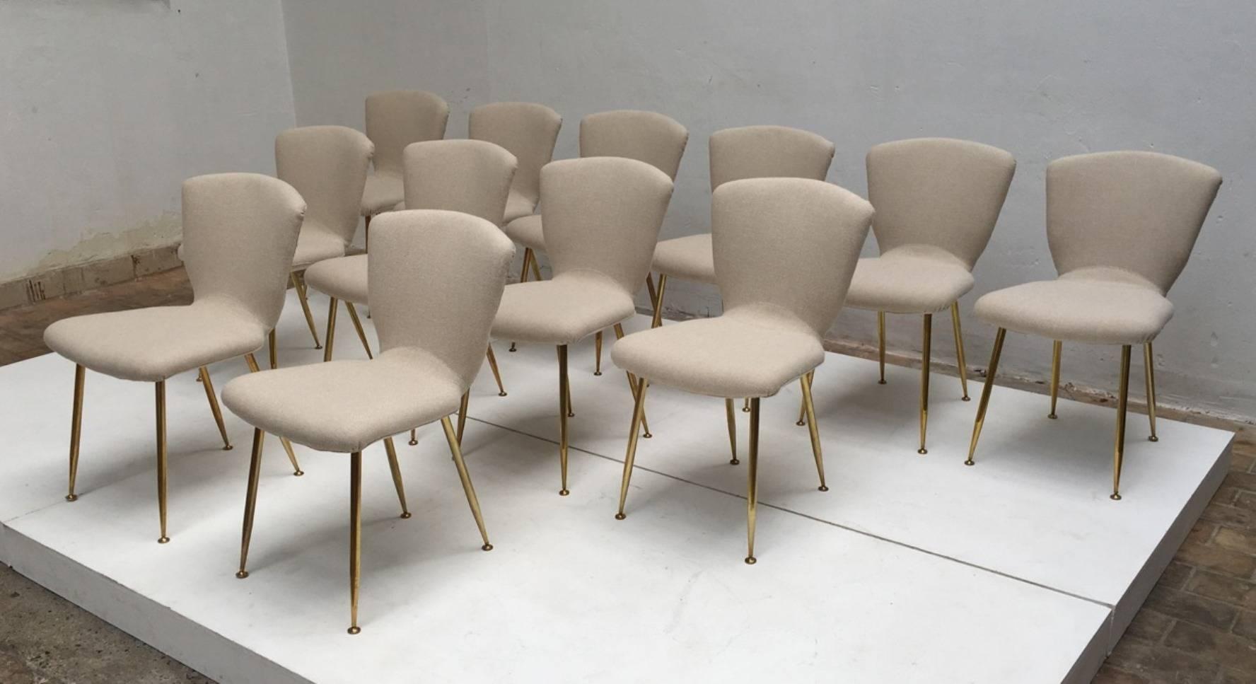 12 dining chairs by Louis Sognot for ARFLEX, 1959. Brass legs, Upholstery restored In Good Condition In bergen op zoom, NL
