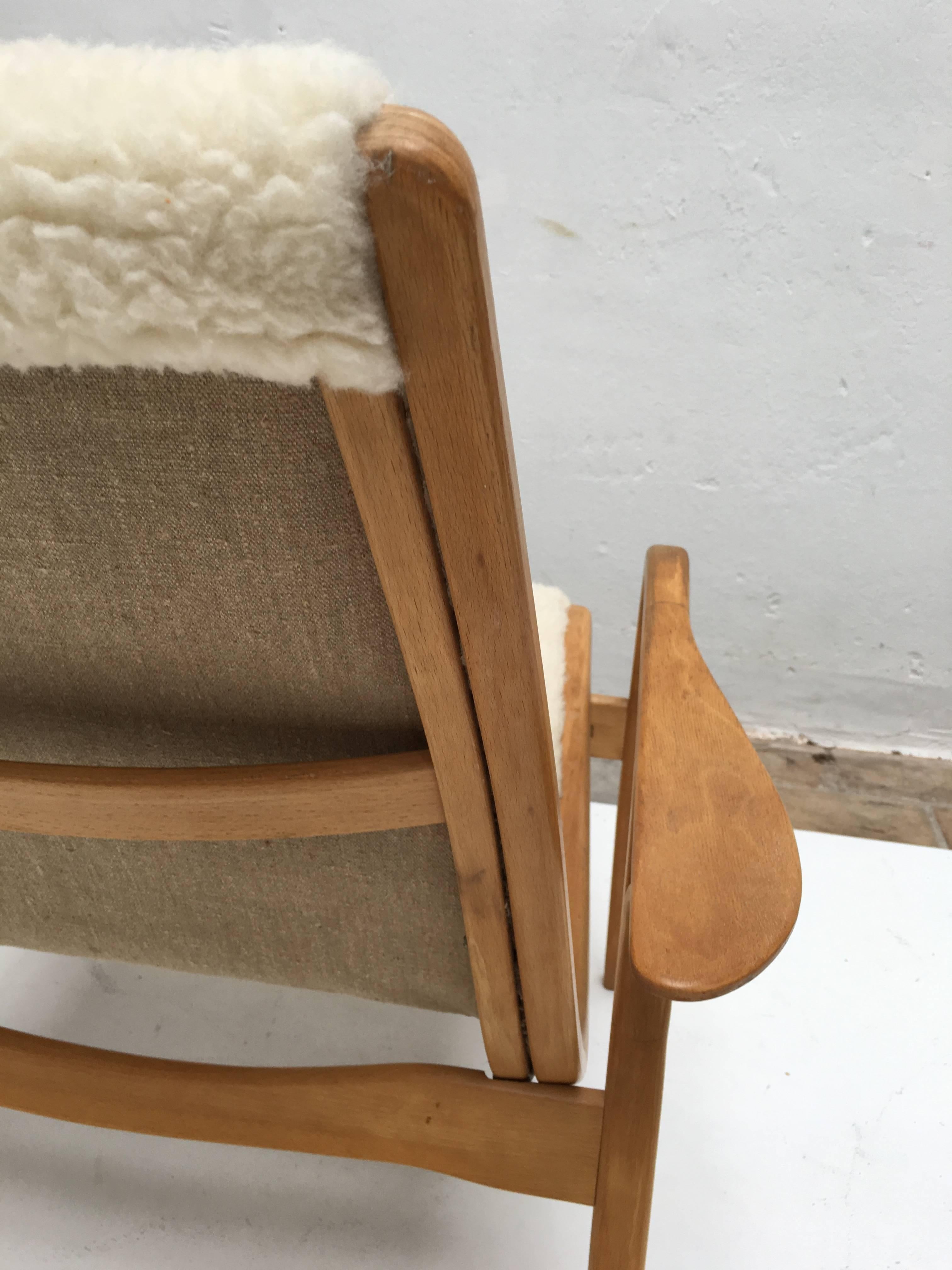 Swedish Yngve Ekström Laminated Birch and Wool Upholstered 