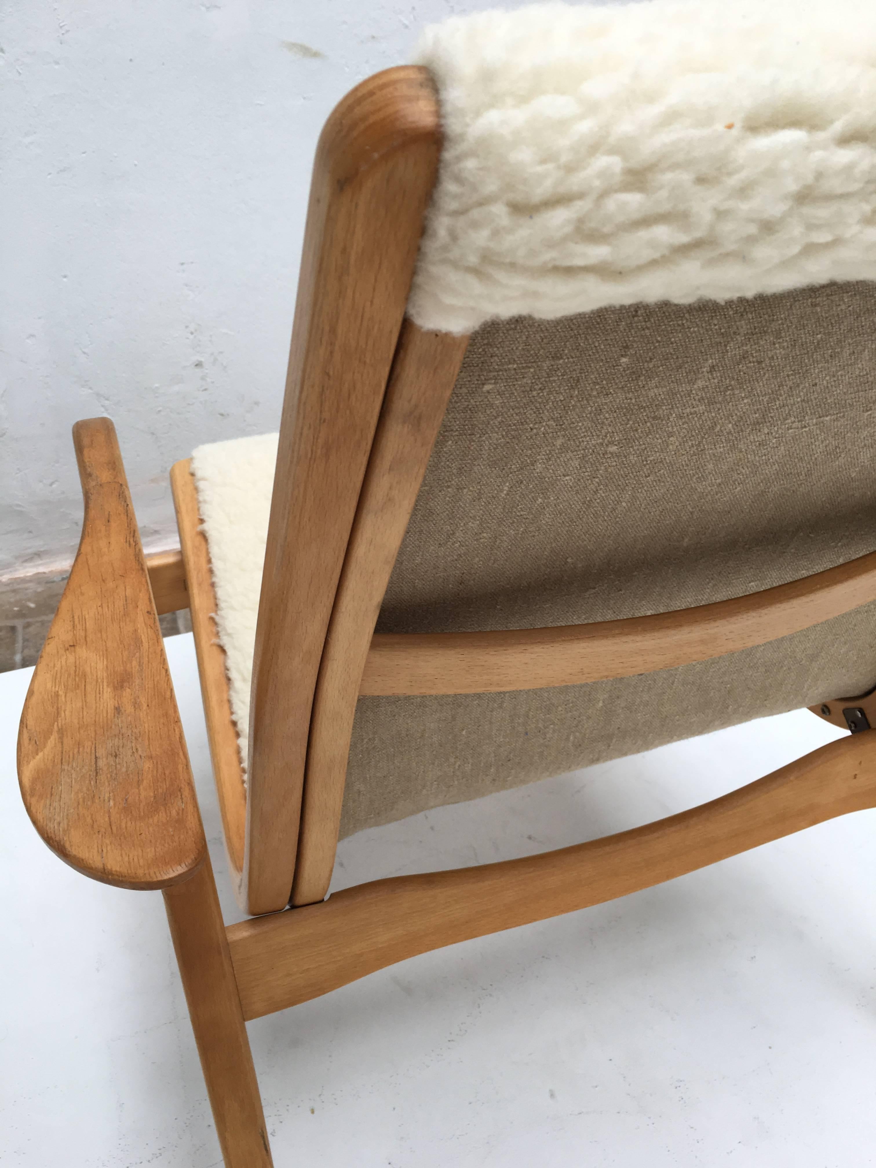 Mid-Century Modern Yngve Ekström Laminated Birch and Wool Upholstered 