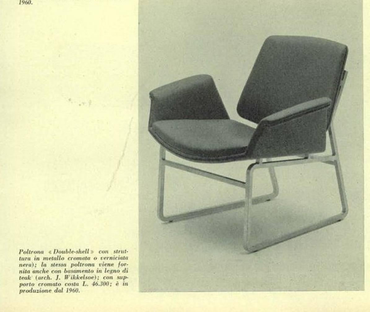 Rare pair of 'double shell' lounge chairs designed in 1960 by Danish designer Illum Wikkelsø for Italian manufacturer Arflex. 

The October 1962 issue of 'DOMUS' confirms that the 'double shell' lounge made its debut in 1960. Please see image