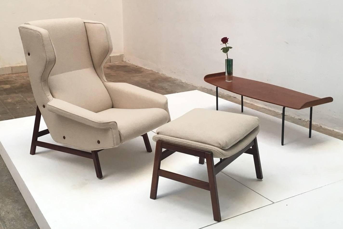Italian Ultra Rare Rosewood Gianfranco Frattini 877 Lounge Chair & Ottoman, Cassina, 1959