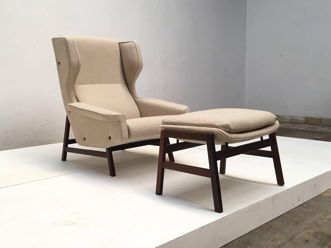 Ultra Rare Rosewood Gianfranco Frattini 877 Lounge Chair & Ottoman, Cassina, 1959 In Good Condition In bergen op zoom, NL